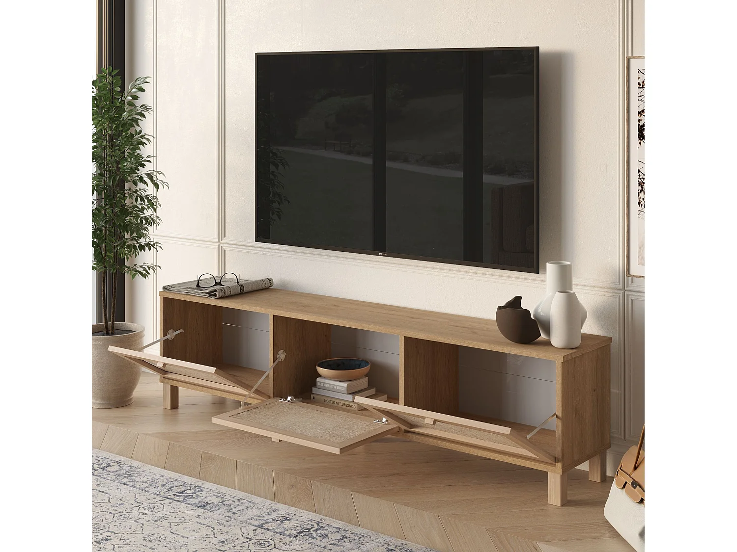 "Dune" Eiken TV-standaard - Elegant Ontwerp - 180 x 45,6 x 32 cm - Ruime Entertainment Opslag
