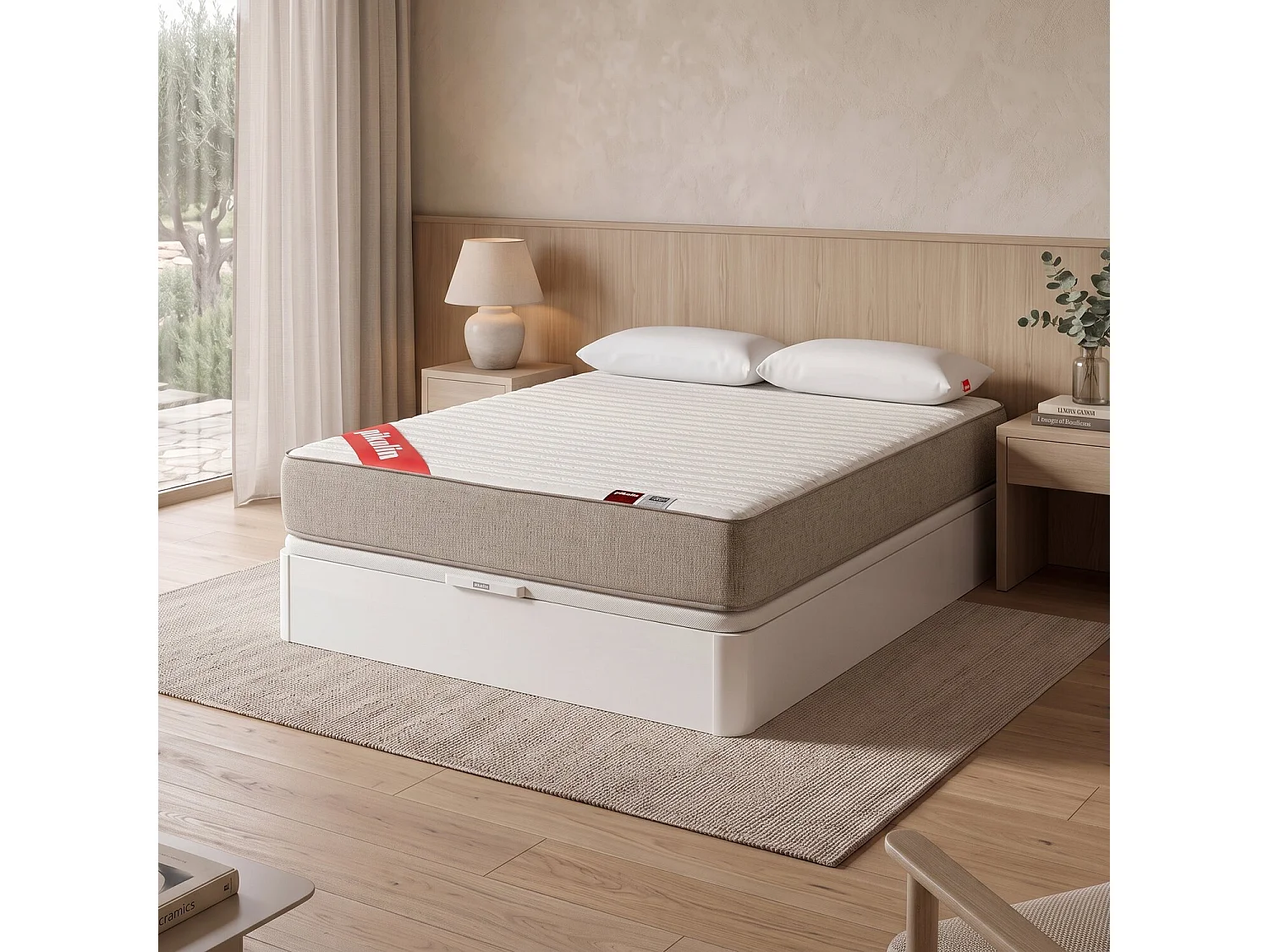 Pack colchón y canapé de 120 x 190 cm de espuma HR de 56 cm - LEAH + CANAPE BLANCO de PIKOLIN