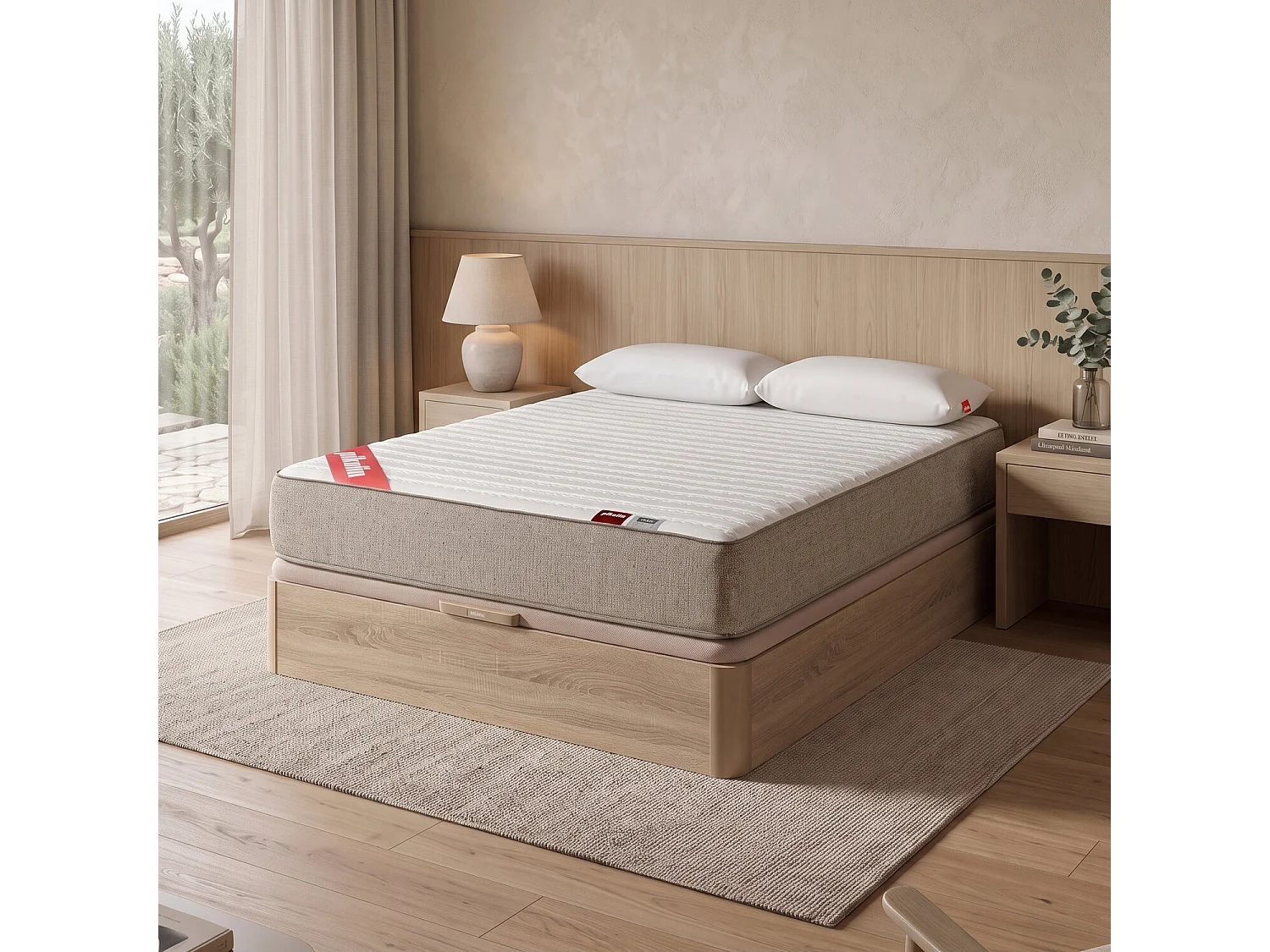 Pack colchón y canapé de 120 x 190 cm de espuma HR de 56 cm - LEAH + CANAPE NATURAL de PIKOLIN
