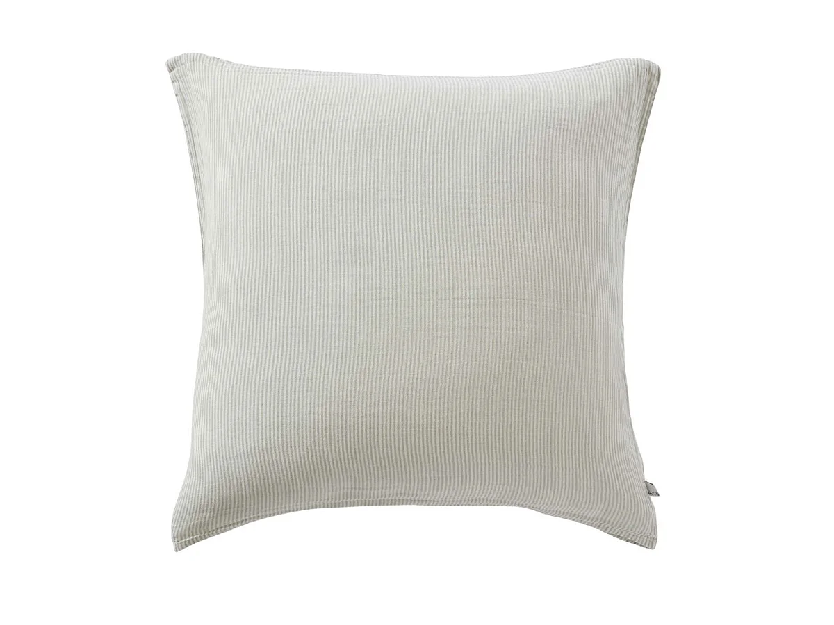 Taie d'oreiller 60x60cm gaze de coton tissé rayé eucalyptus - ROMELIA
