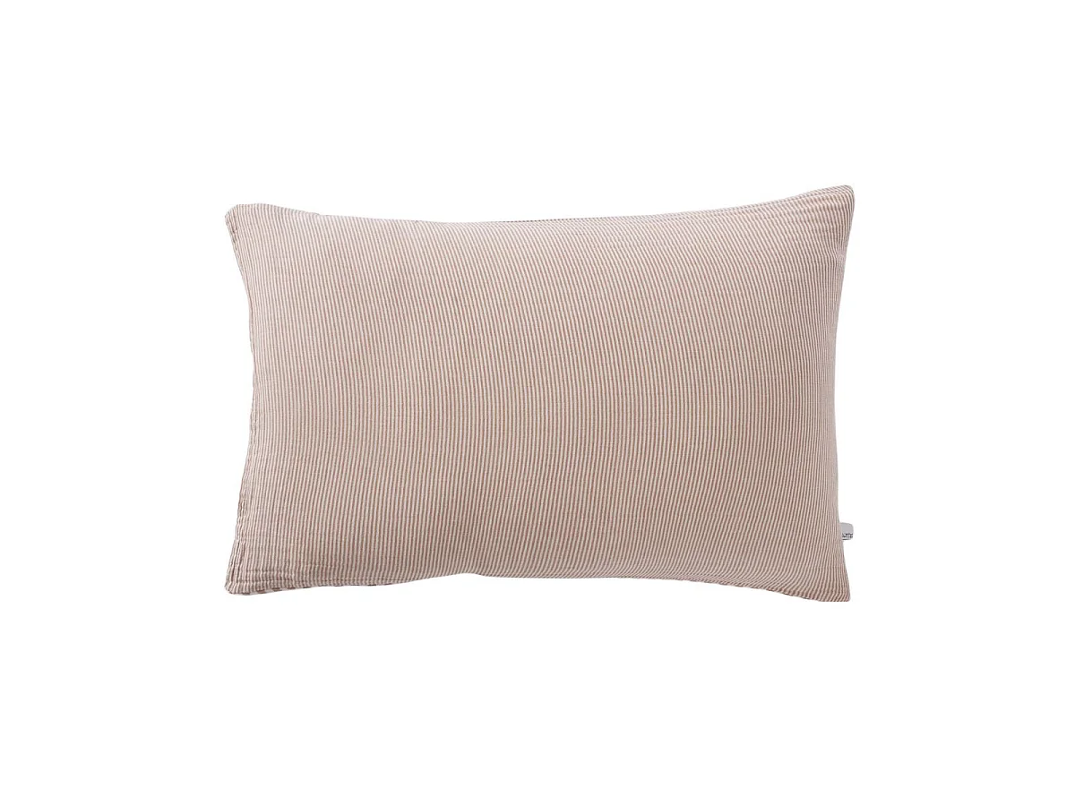 Taie d'oreiller 50x70cm gaze de coton tissé rayé abricot - ROMELIA