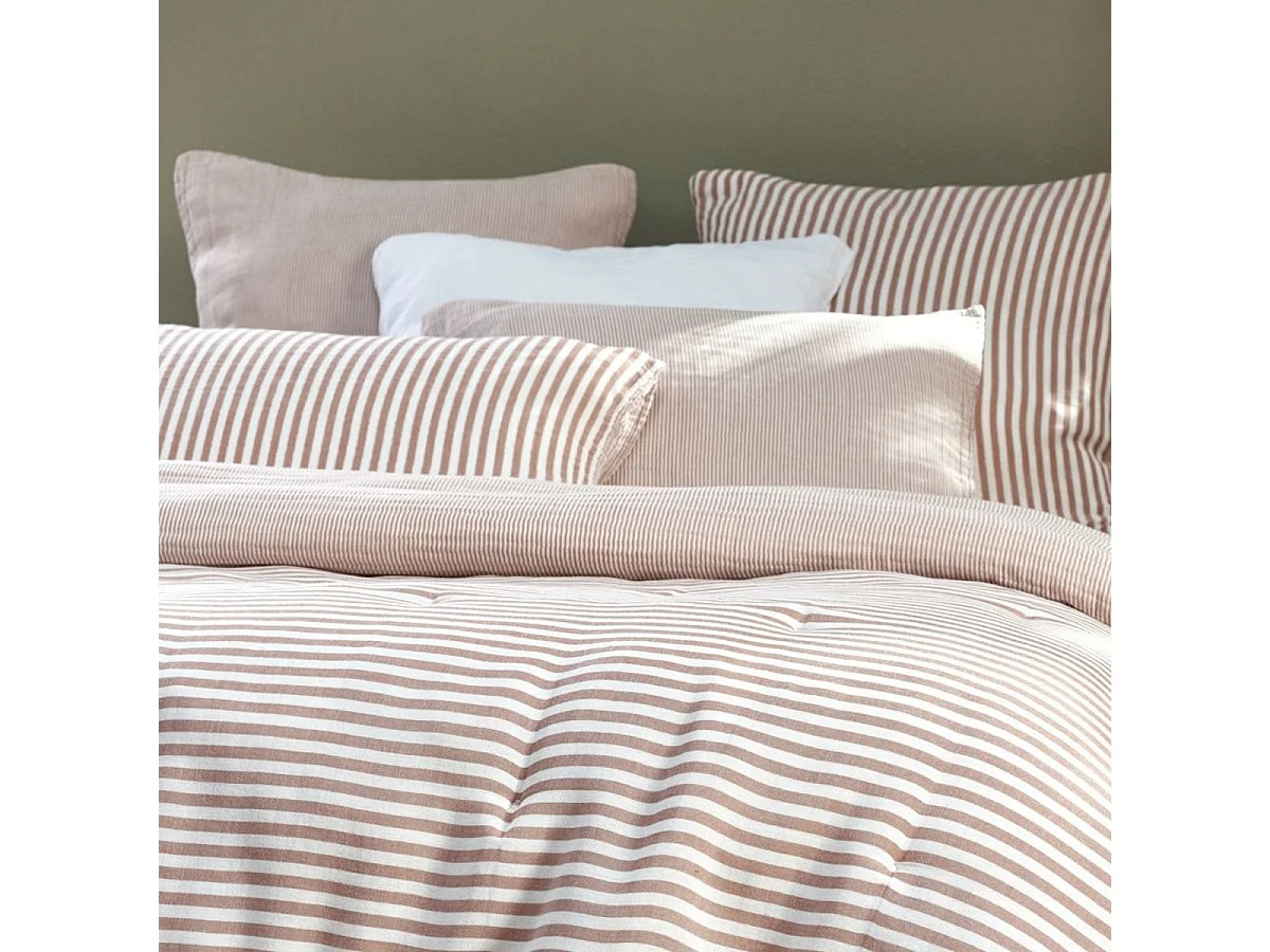 Taie d'oreiller 50x70cm gaze de coton tissé rayé abricot - ROMELIA