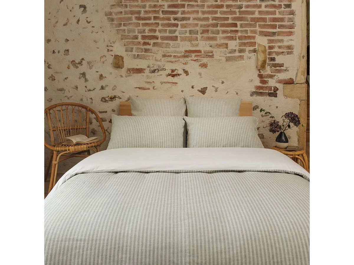 Taie d'oreiller 50x70cm coton texturé rayé sauge - GABRIEL
