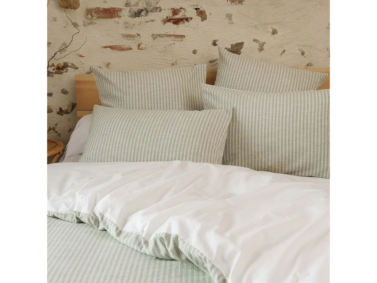 Taie d'oreiller 50x70cm coton texturé rayé sauge - GABRIEL