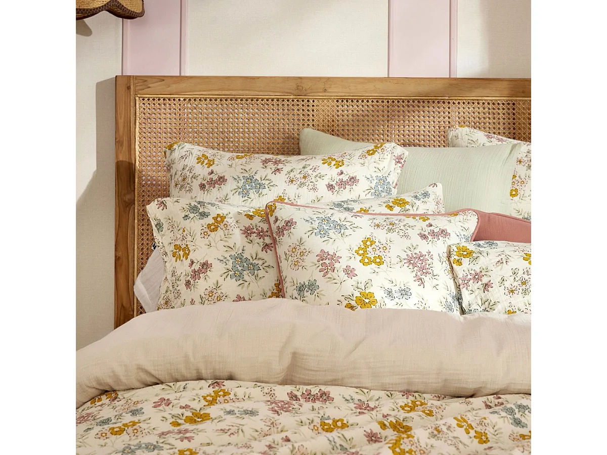 Taie d'oreiller 50x70cm gaze de coton pampa et fleurie - ADELYS