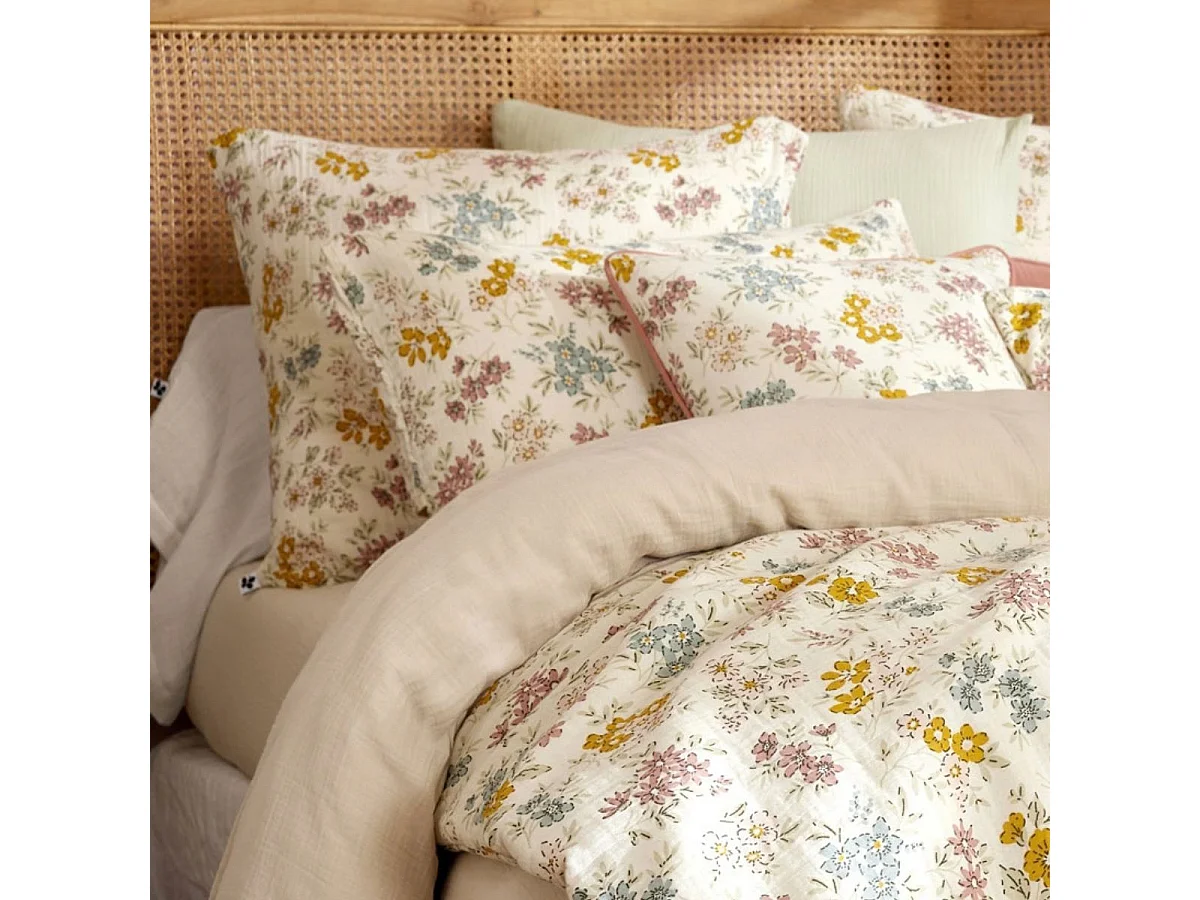 Taie d'oreiller 50x70cm gaze de coton pampa et fleurie - ADELYS