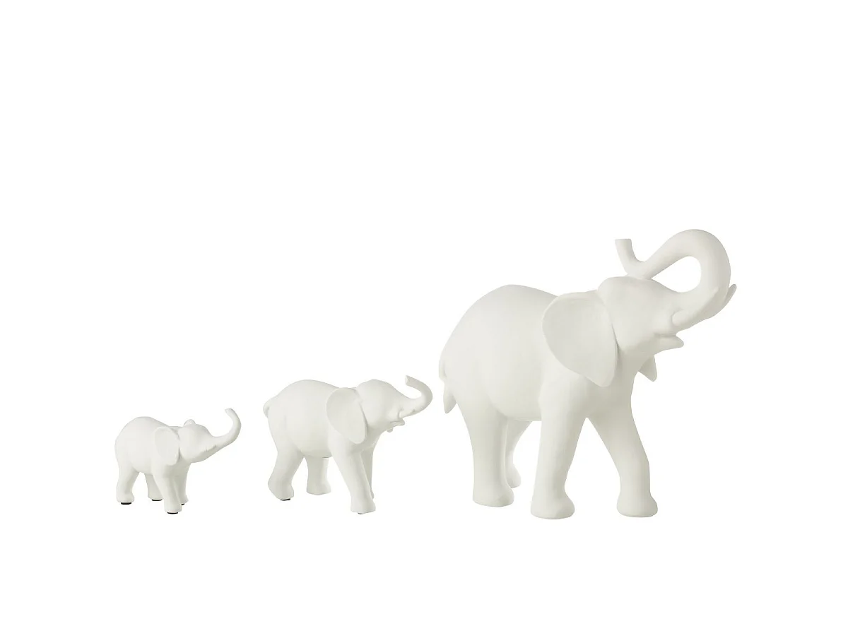 Statuette 3 Éléphants en Rang "Burl" 38cm Blanc