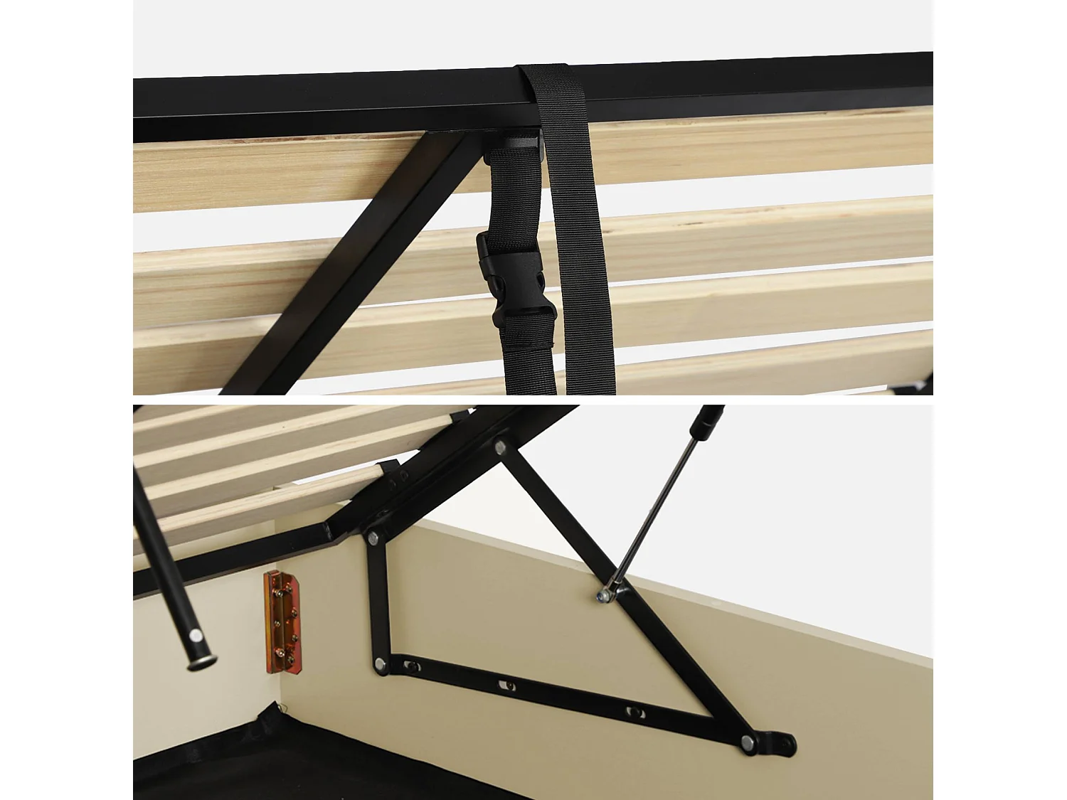 Lit coffre sommier à lattes 140x190cm décor bois beige - Lift