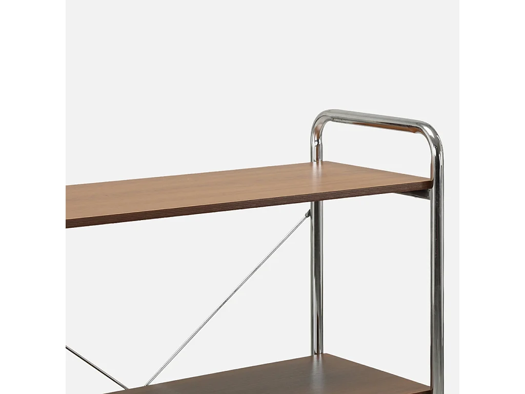 Scaffale libreria in metallo cromato ed effetto legno, 3 livelli, Lennox, Noce, 80x40x103.5 cm