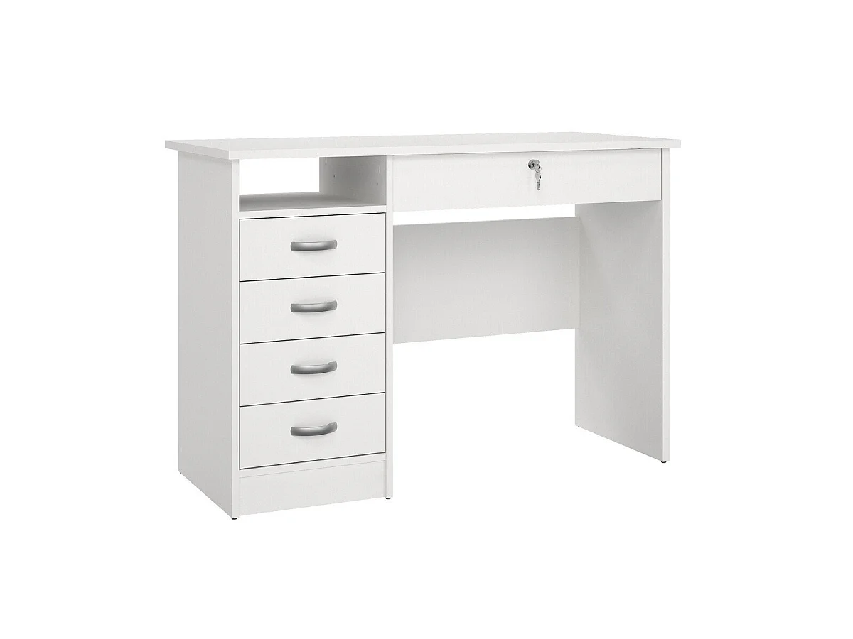 Bureau moderne blanc avec 5 tiroirs et serrure - 109,3 cm