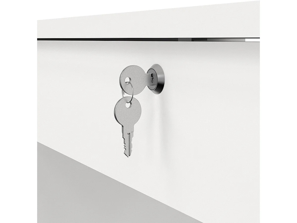 Bureau moderne blanc avec 5 tiroirs et serrure - 109,3 cm