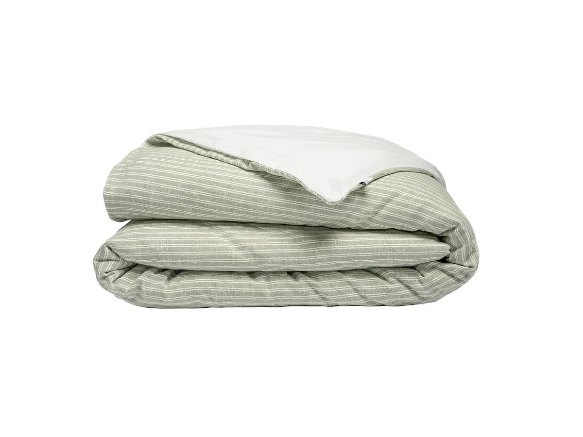 Housse de couette 260x240cm coton texturé rayé sauge - GABRIEL