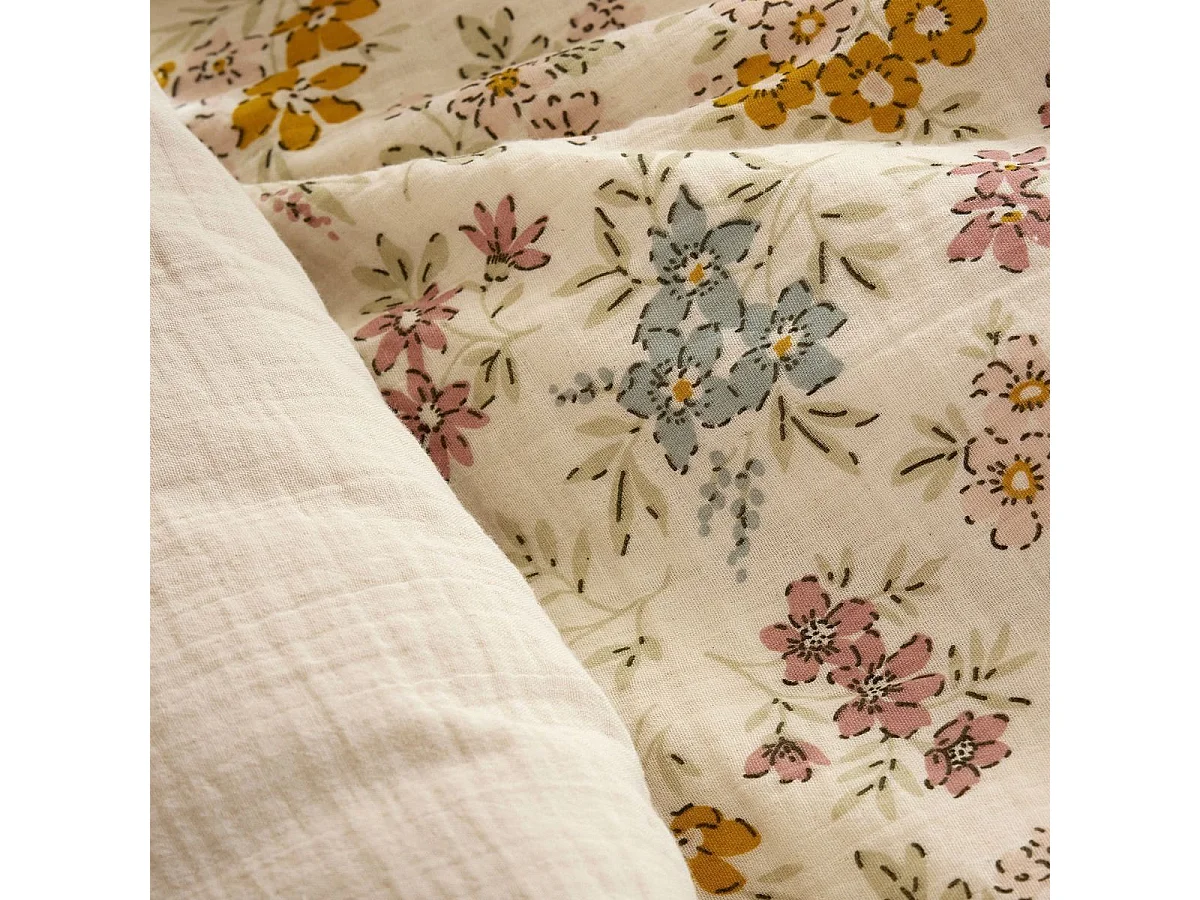 Housse de couette 140x200cm gaze de coton pampa et fleurie - ADELYS