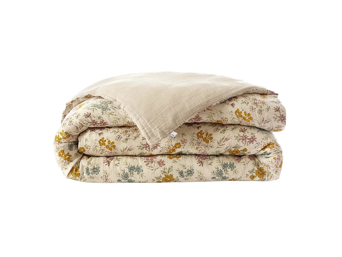 Housse de couette 140x200cm gaze de coton pampa et fleurie - ADELYS