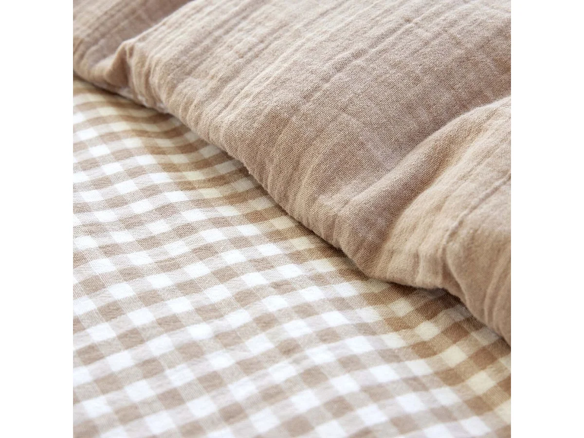 Housse de couette réversible 140x200cm gaze de coton vichy ficelle - JOEL