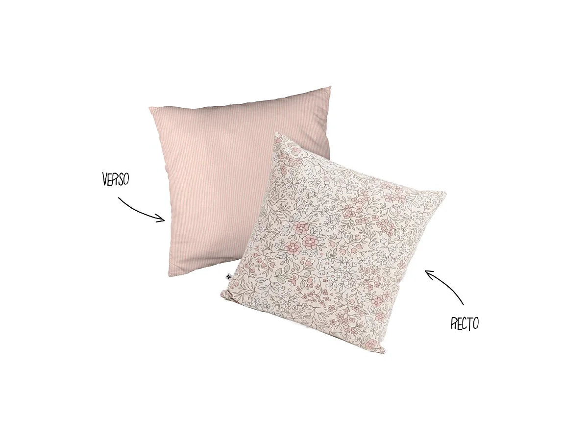 Parure de lit 140x200cm + 1 taie d'oreiller 63x63cm rose motifs floral  - MARJOLAINE