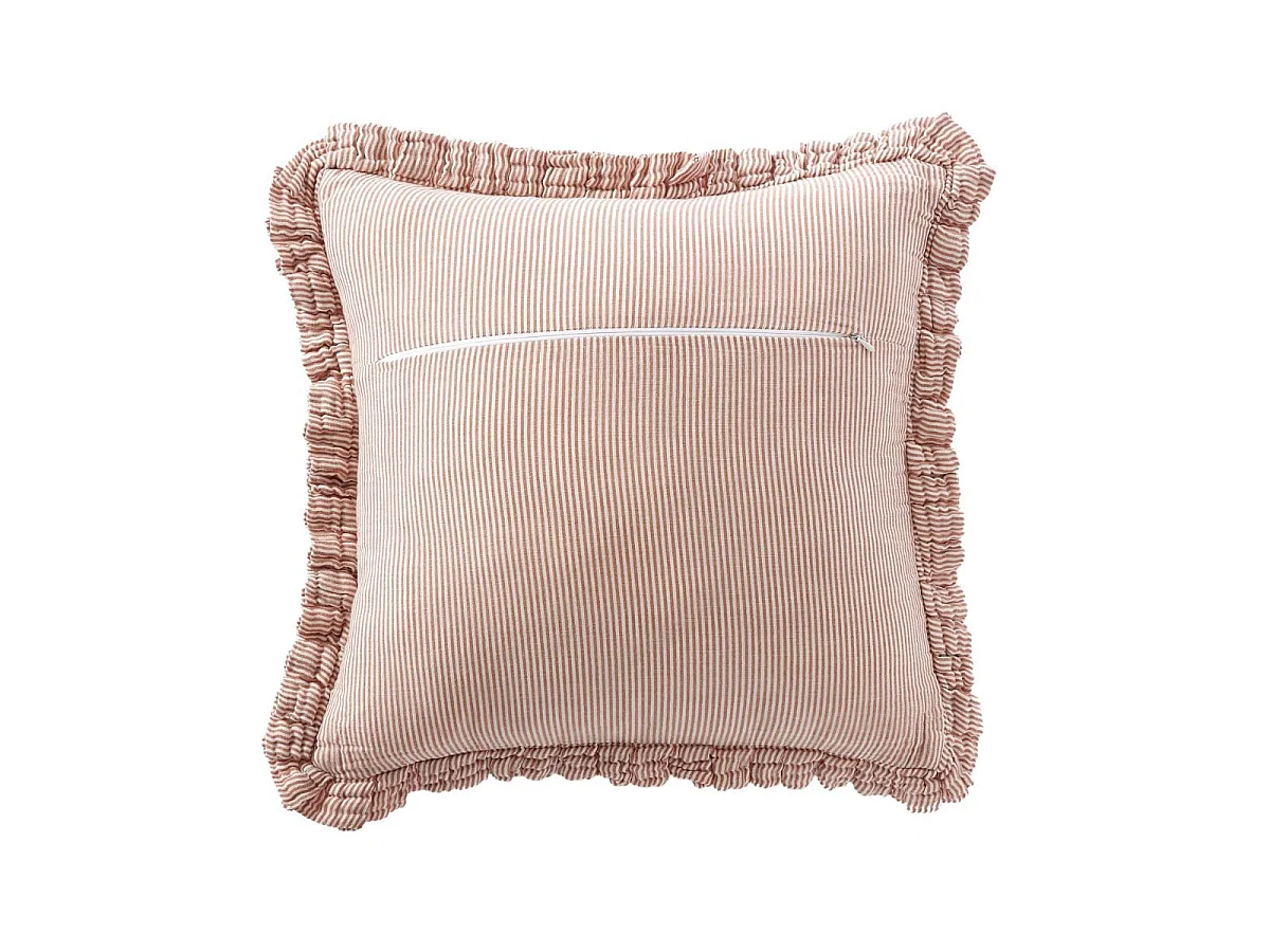 Coussin déhoussable 45x45cm gaze de coton tissé rayé abricot - ROMELIA