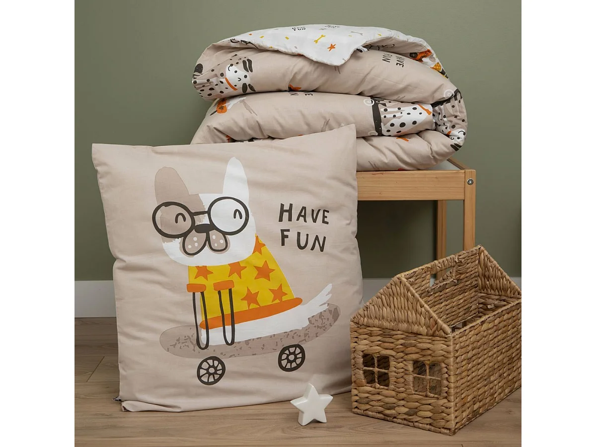 Parure de lit 140x200cm + 1 taies d'oreiller 63x63cm motif chiens skaters - BARNABE