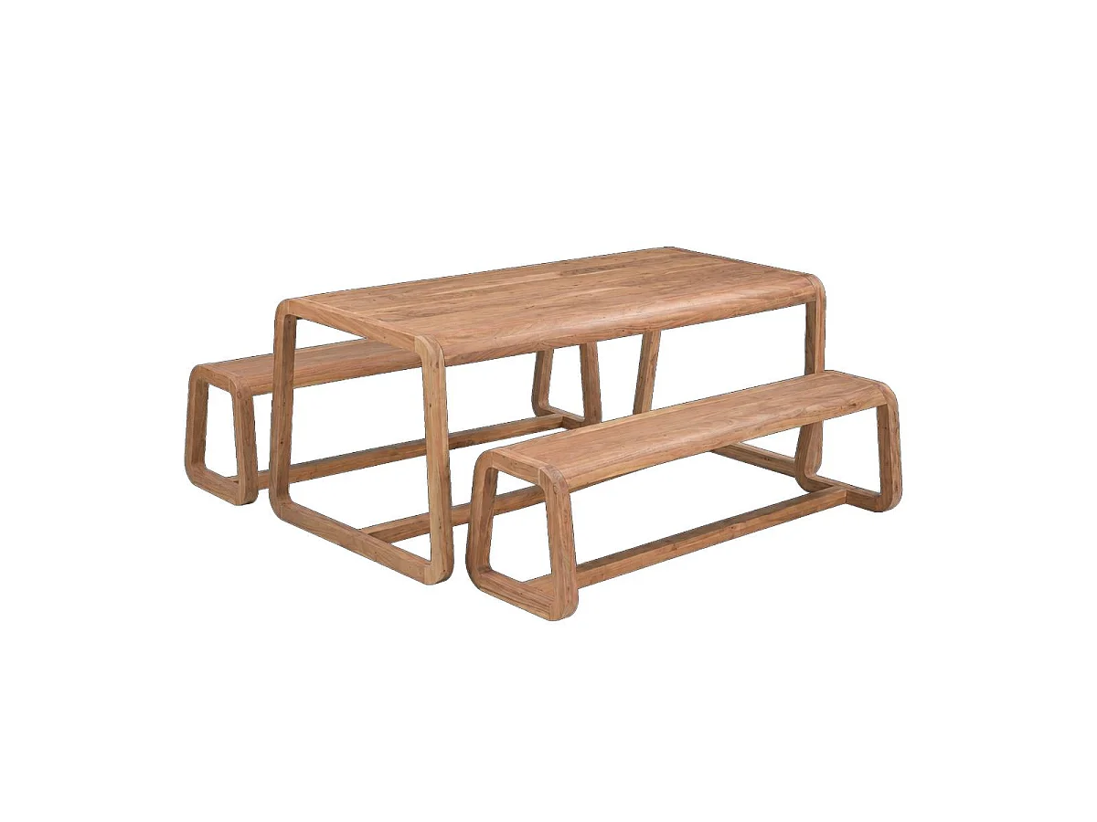 Table à manger + 2 bancs en bois d'acacia Kalani