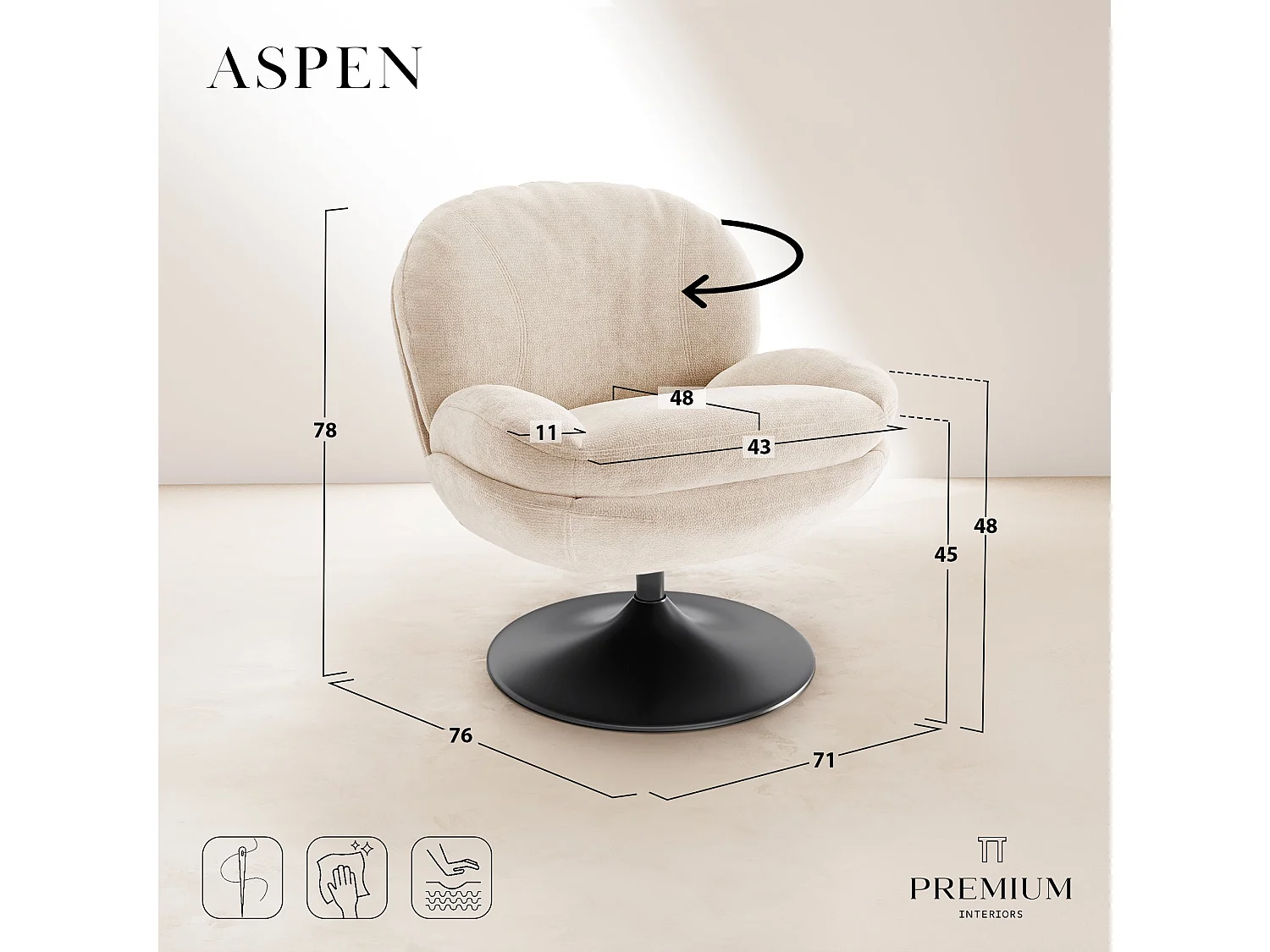 Fauteuil pivotant ASPEN en velours bouclé vert vintage