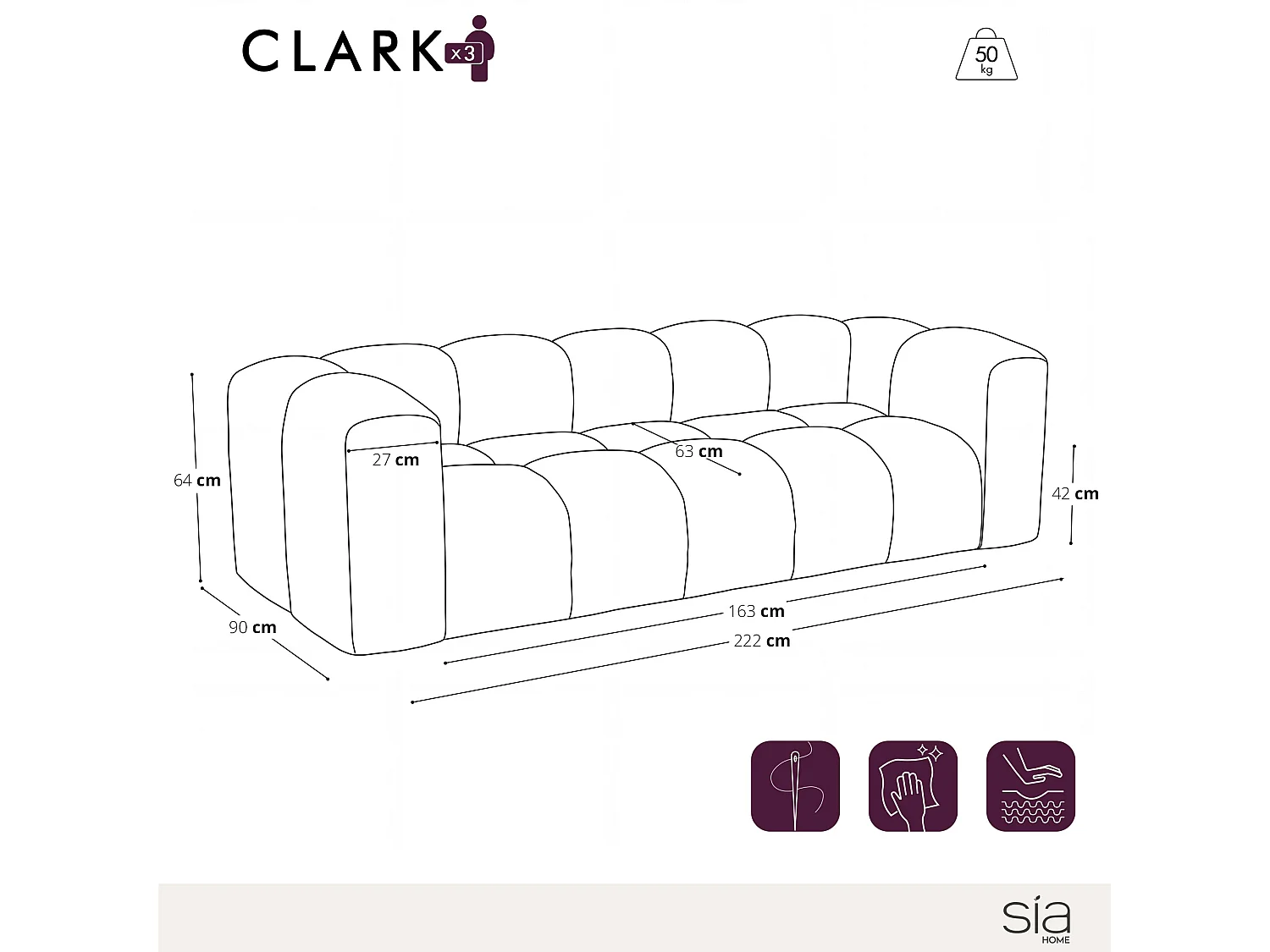 Canapé CLARK 3 places en tissu tramé toucher doux marron