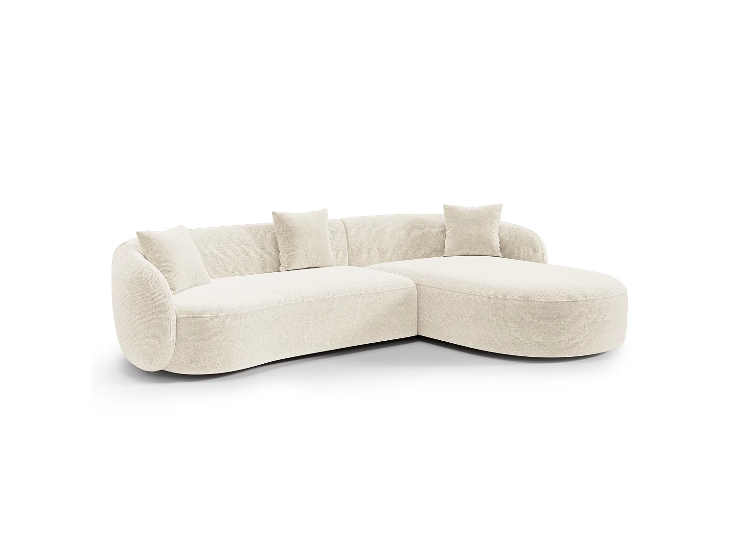 Canapé d'angle droit CELINE 4 places en velours texturé crème