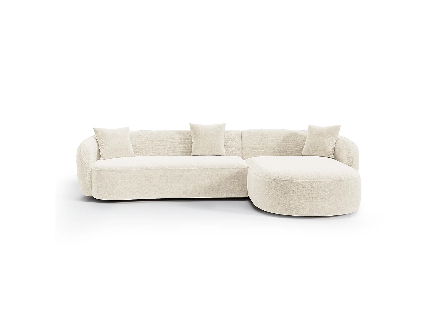 Canapé d'angle droit CELINE 4 places en velours texturé crème