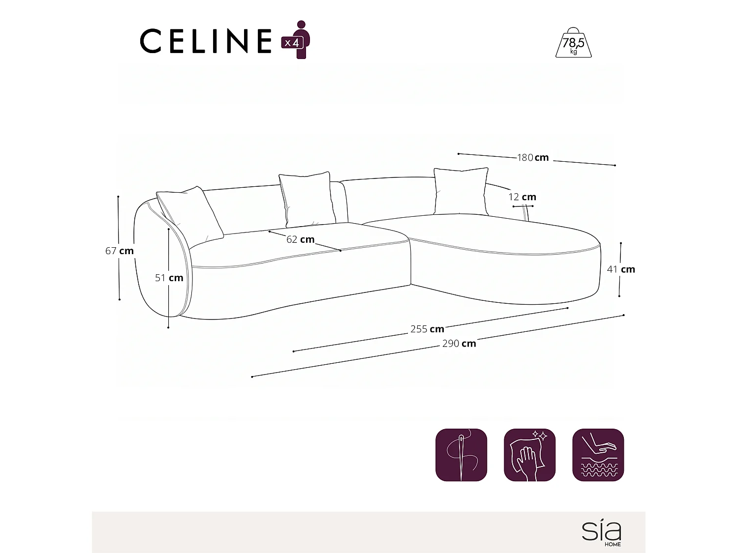 Canapé d'angle droit CELINE 4 places en velours texturé crème