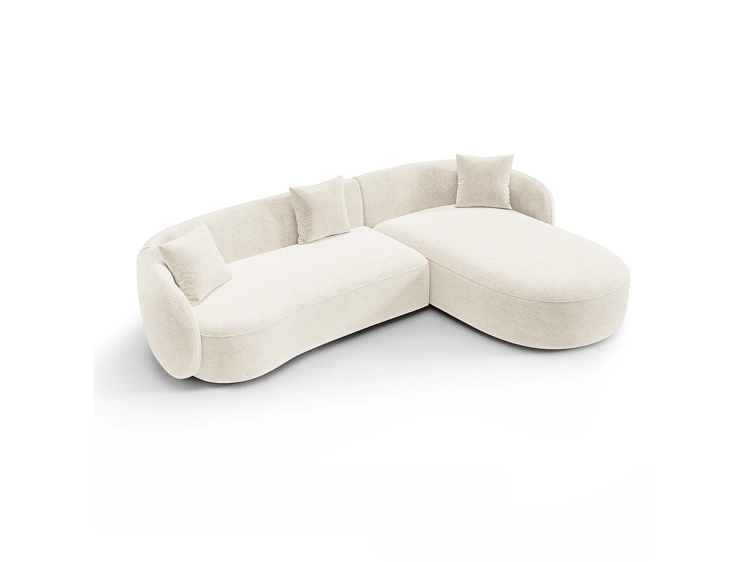 Canapé d'angle droit CELINE 4 places en velours texturé crème