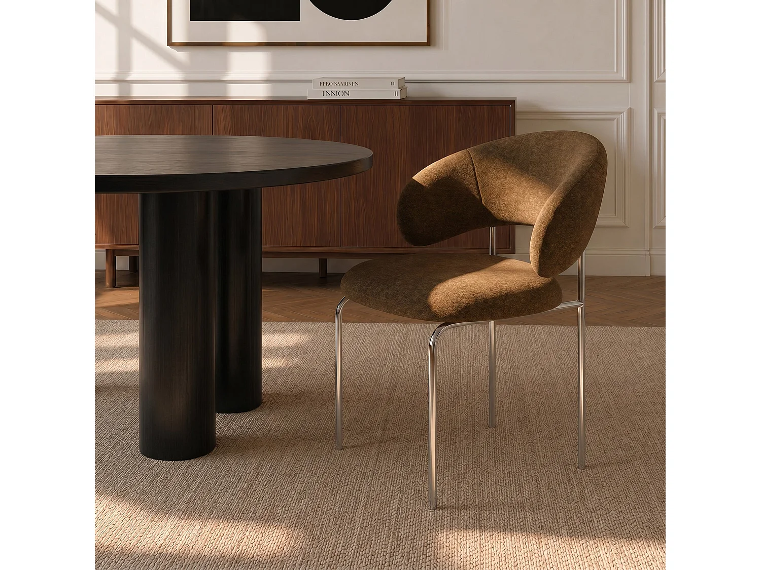 Chaises DOLCE en tissu tramé toucher doux ocre