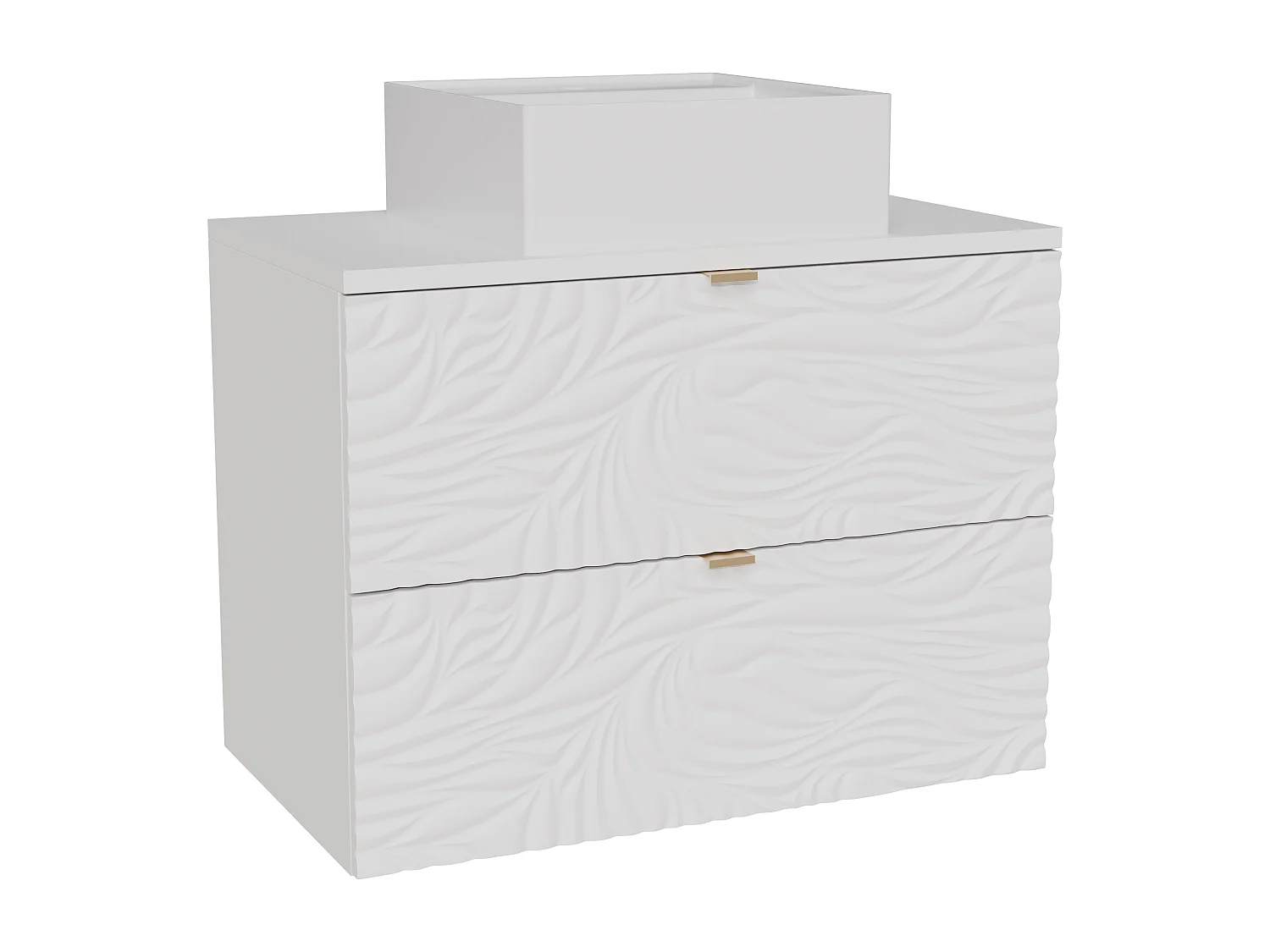 Meuble de salle de bain suspendu texturé avec vasque à poser carrée - Blanc - 80 cm - RINAREL