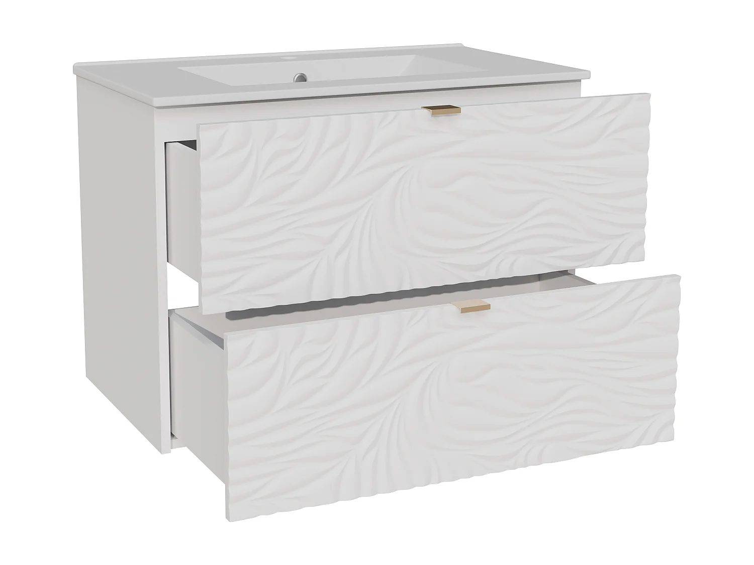 Meuble de salle de bain suspendu texturé avec vasque à encastrer - Blanc - 80 cm - RINAREL
