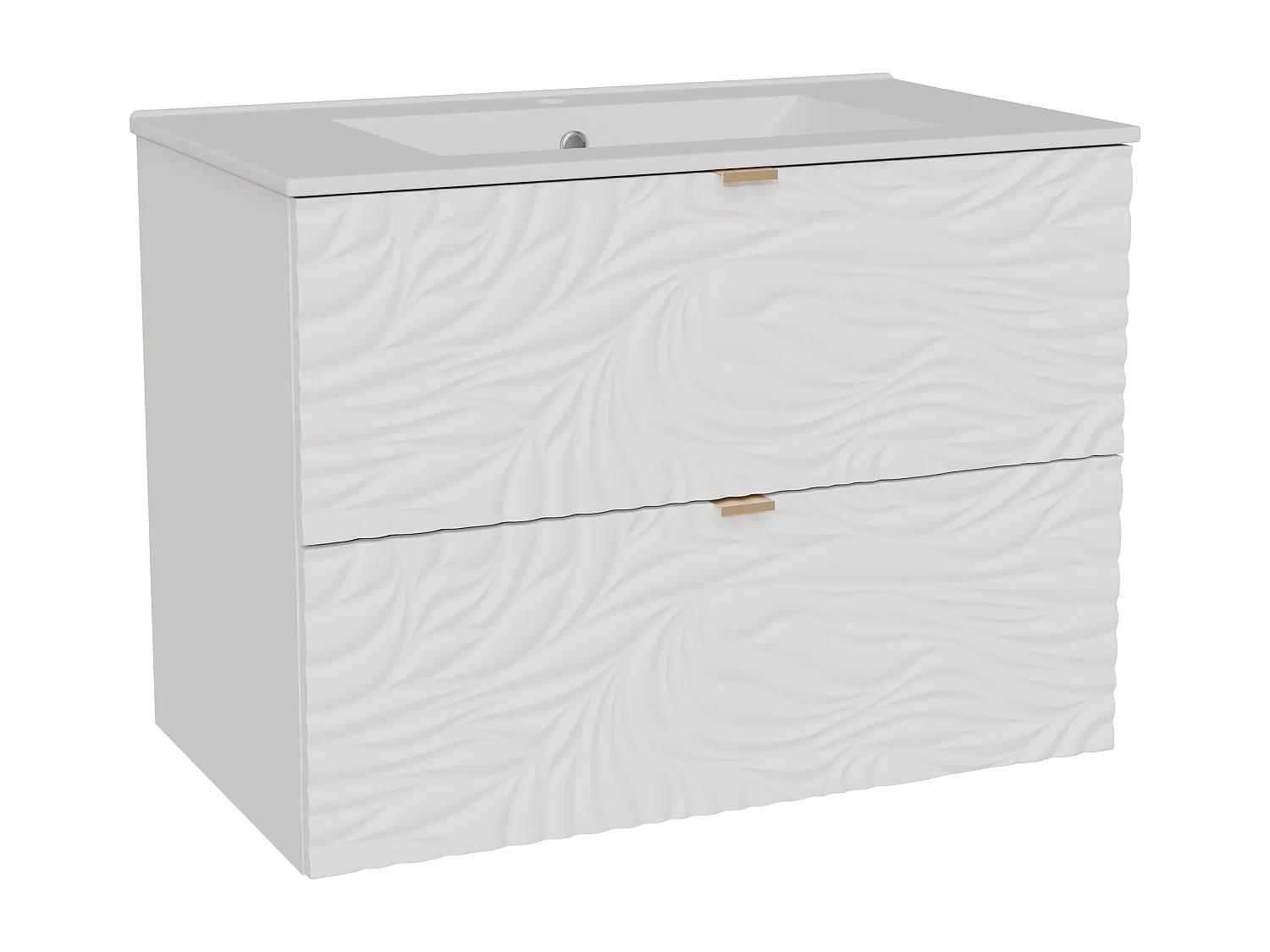 Meuble de salle de bain suspendu texturé avec vasque à encastrer - Blanc - 80 cm - RINAREL