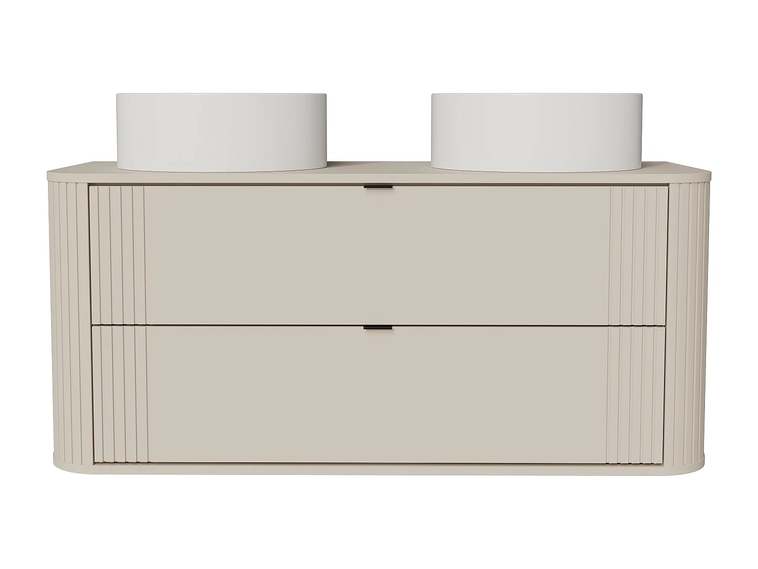 Meuble de salle de bain suspendu avec double vasque à poser ronde - Beige - 120 cm - FILOR