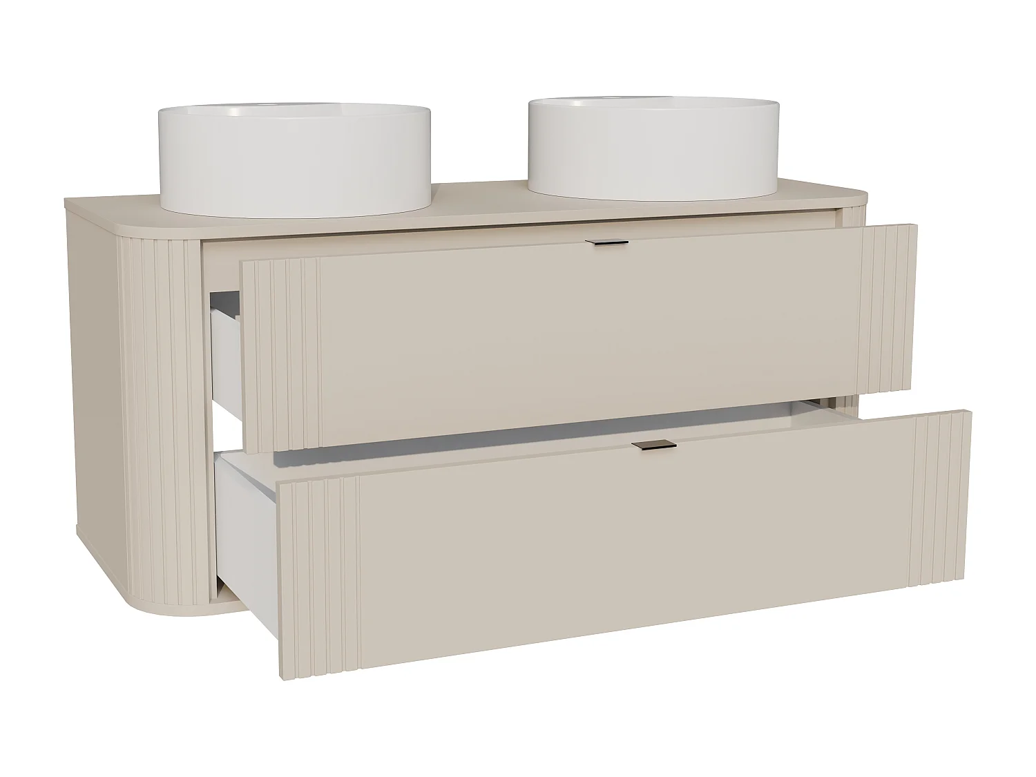 Meuble de salle de bain suspendu avec double vasque à poser ronde - Beige - 120 cm - FILOR