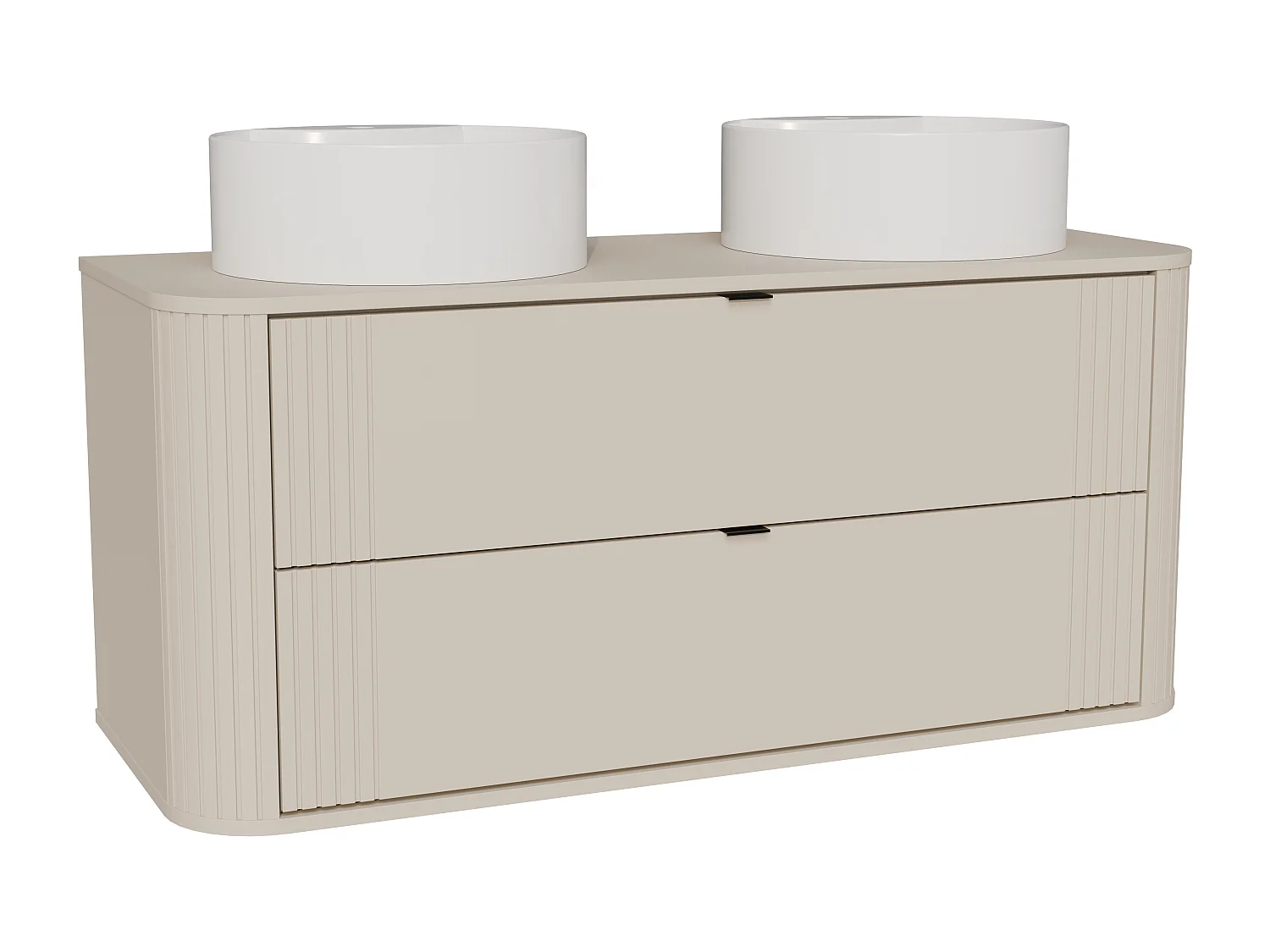 Meuble de salle de bain suspendu avec double vasque à poser ronde - Beige - 120 cm - FILOR