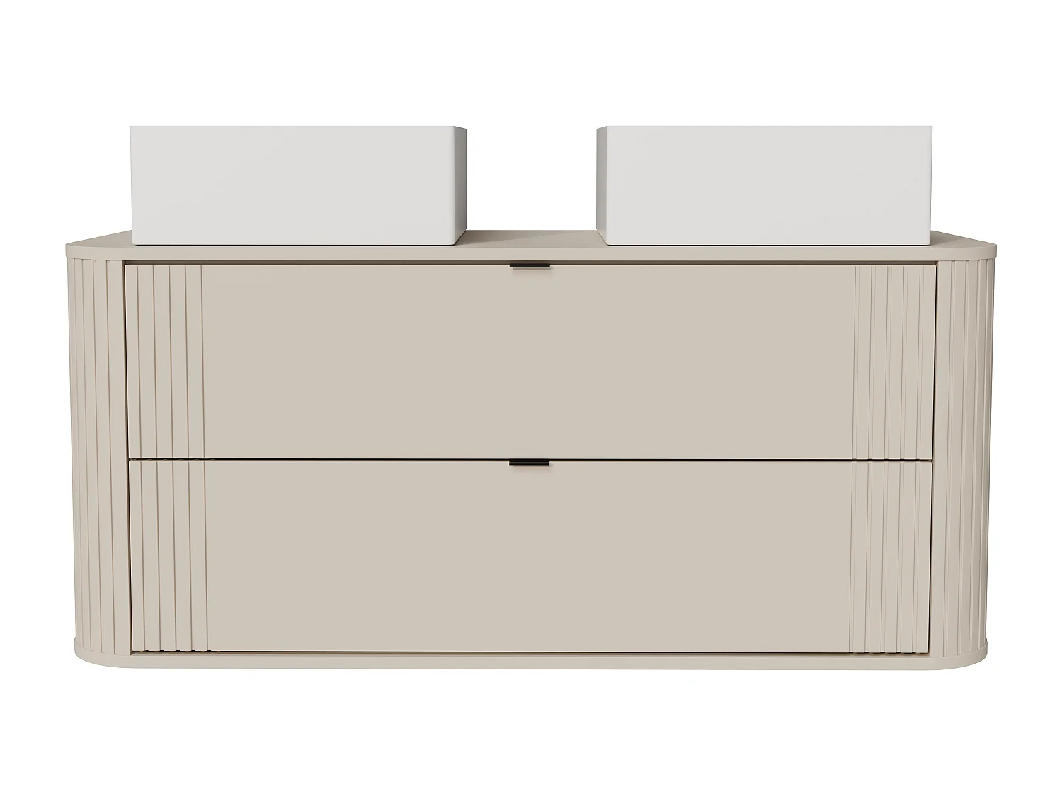 Meuble de salle de bain suspendu avec double vasque à poser carrée - Beige - 120 cm - FILOR