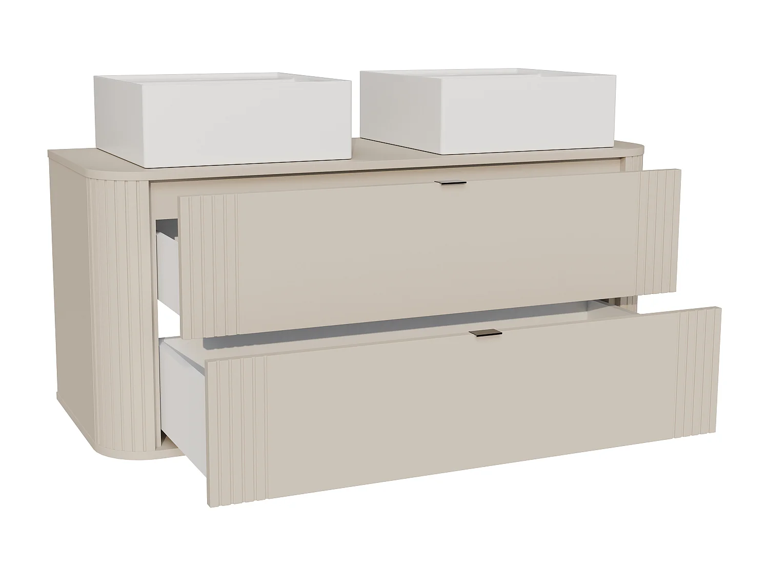 Meuble de salle de bain suspendu avec double vasque à poser carrée - Beige - 120 cm - FILOR
