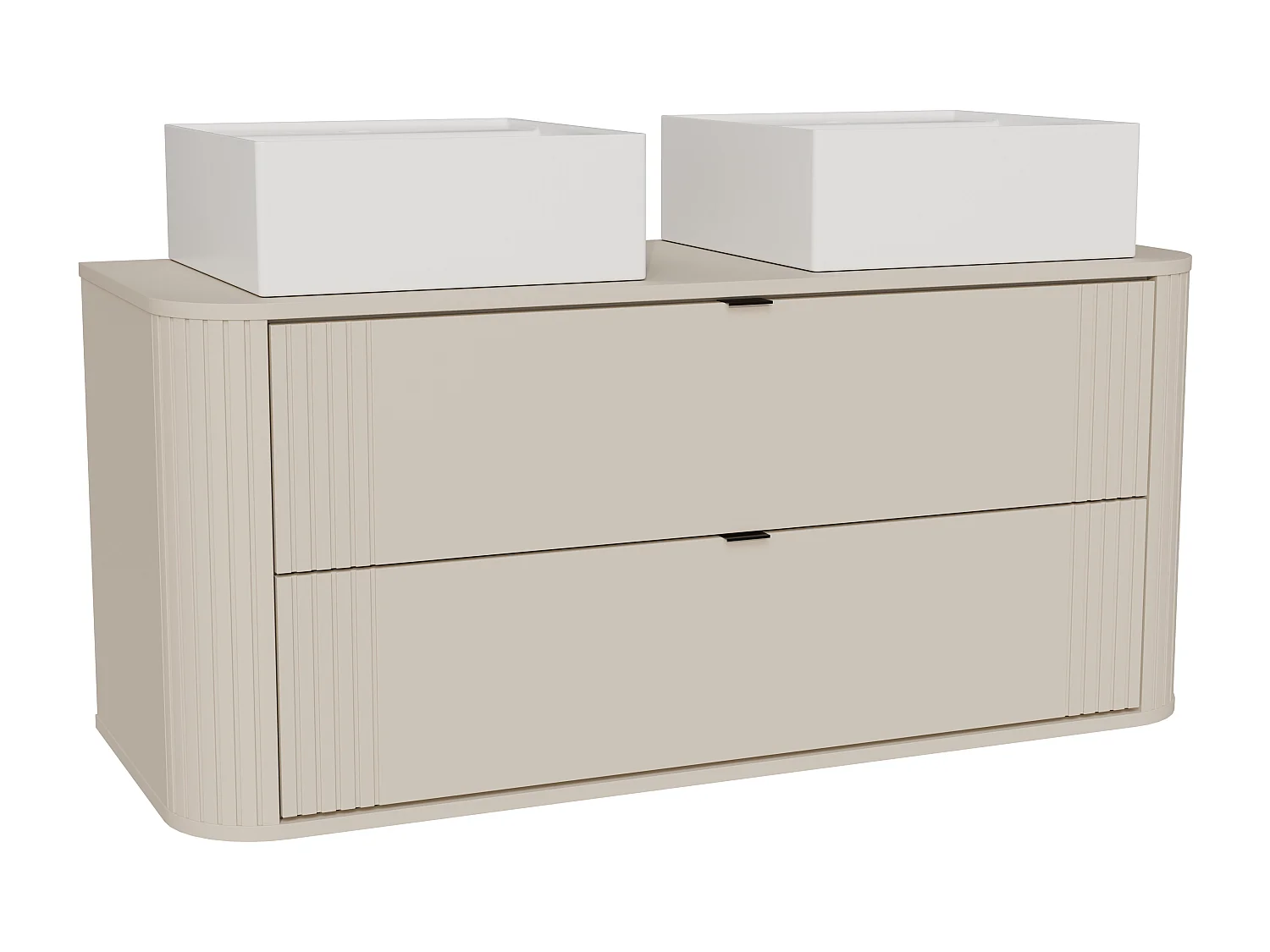 Meuble de salle de bain suspendu avec double vasque à poser carrée - Beige - 120 cm - FILOR