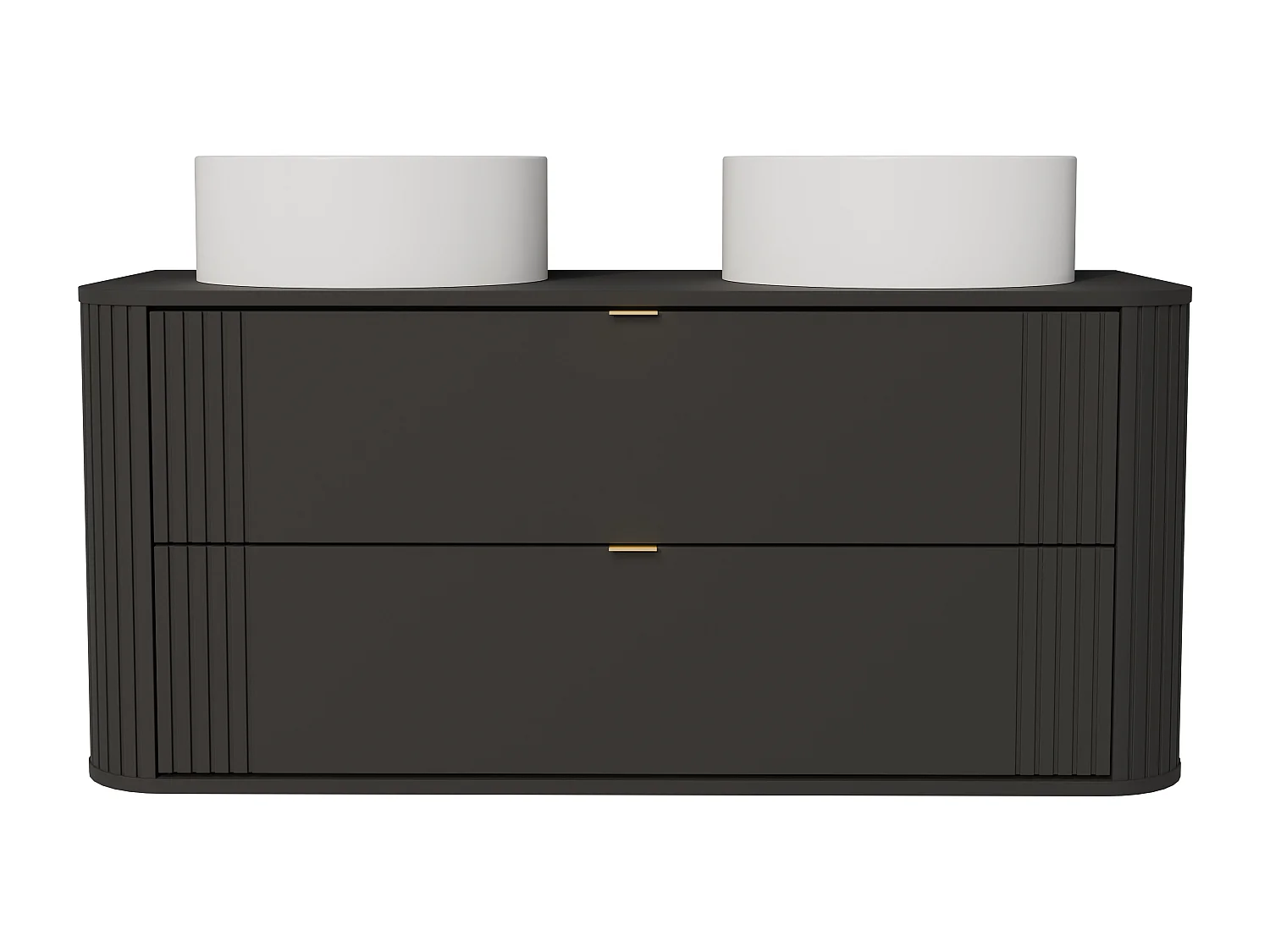 Meuble de salle de bain suspendu avec double vasque à poser ronde - Noir - 120 cm - FILOR