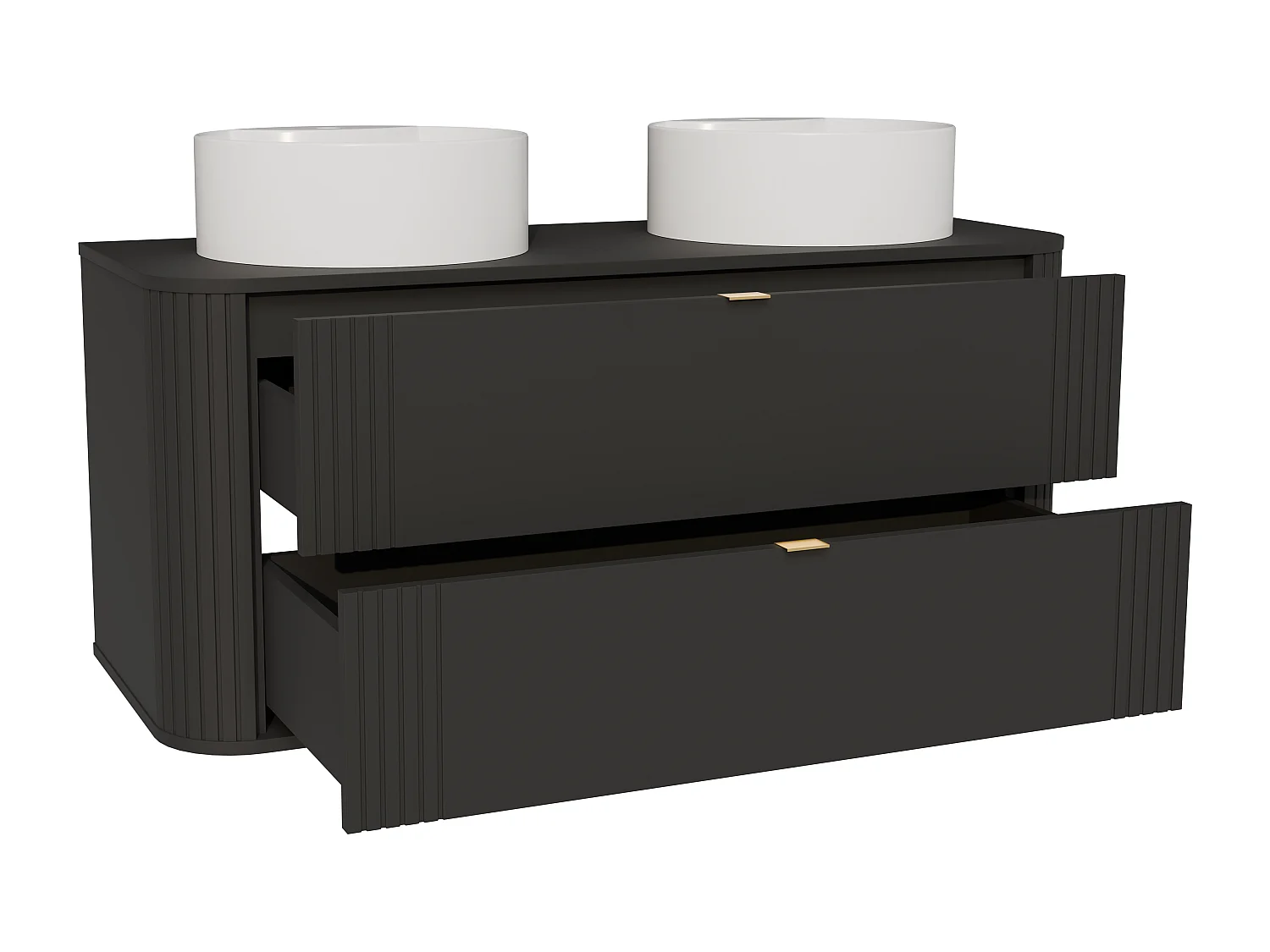 Meuble de salle de bain suspendu avec double vasque à poser ronde - Noir - 120 cm - FILOR