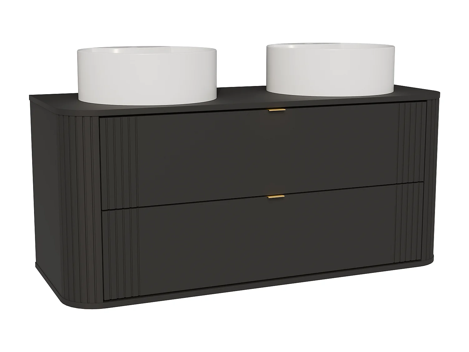 Meuble de salle de bain suspendu avec double vasque à poser ronde - Noir - 120 cm - FILOR