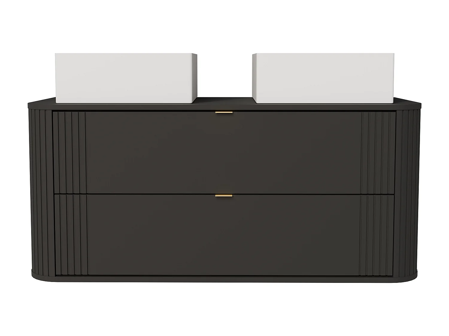 Meuble de salle de bain suspendu avec double vasque à poser carrée - Noir - 120 cm - FILOR