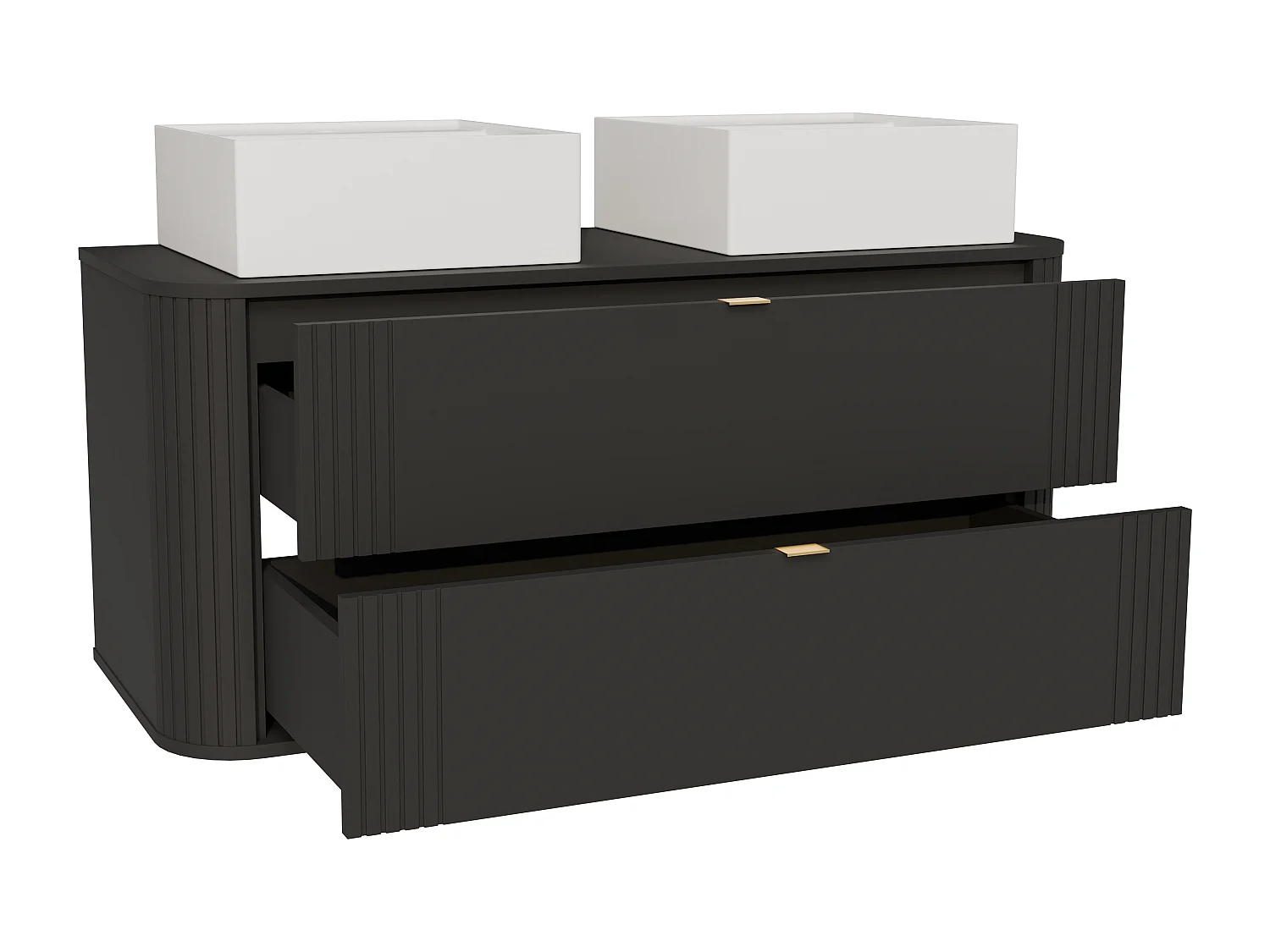 Meuble de salle de bain suspendu avec double vasque à poser carrée - Noir - 120 cm - FILOR