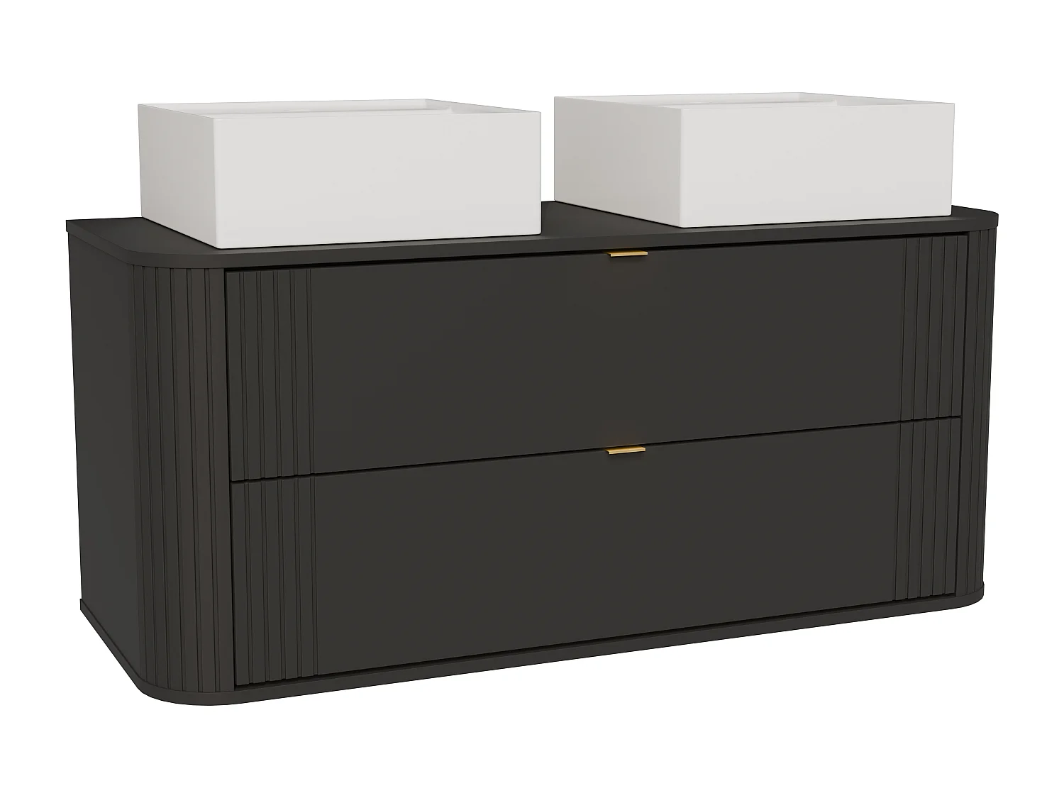 Meuble de salle de bain suspendu avec double vasque à poser carrée - Noir - 120 cm - FILOR