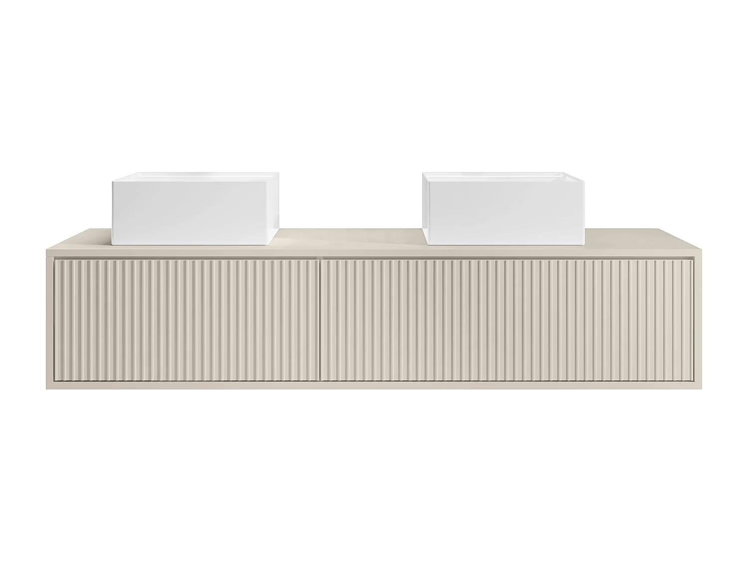 Meuble de salle de bain suspendu strié avec double vasque à poser carrée - Beige - 150 cm - ARNEGA