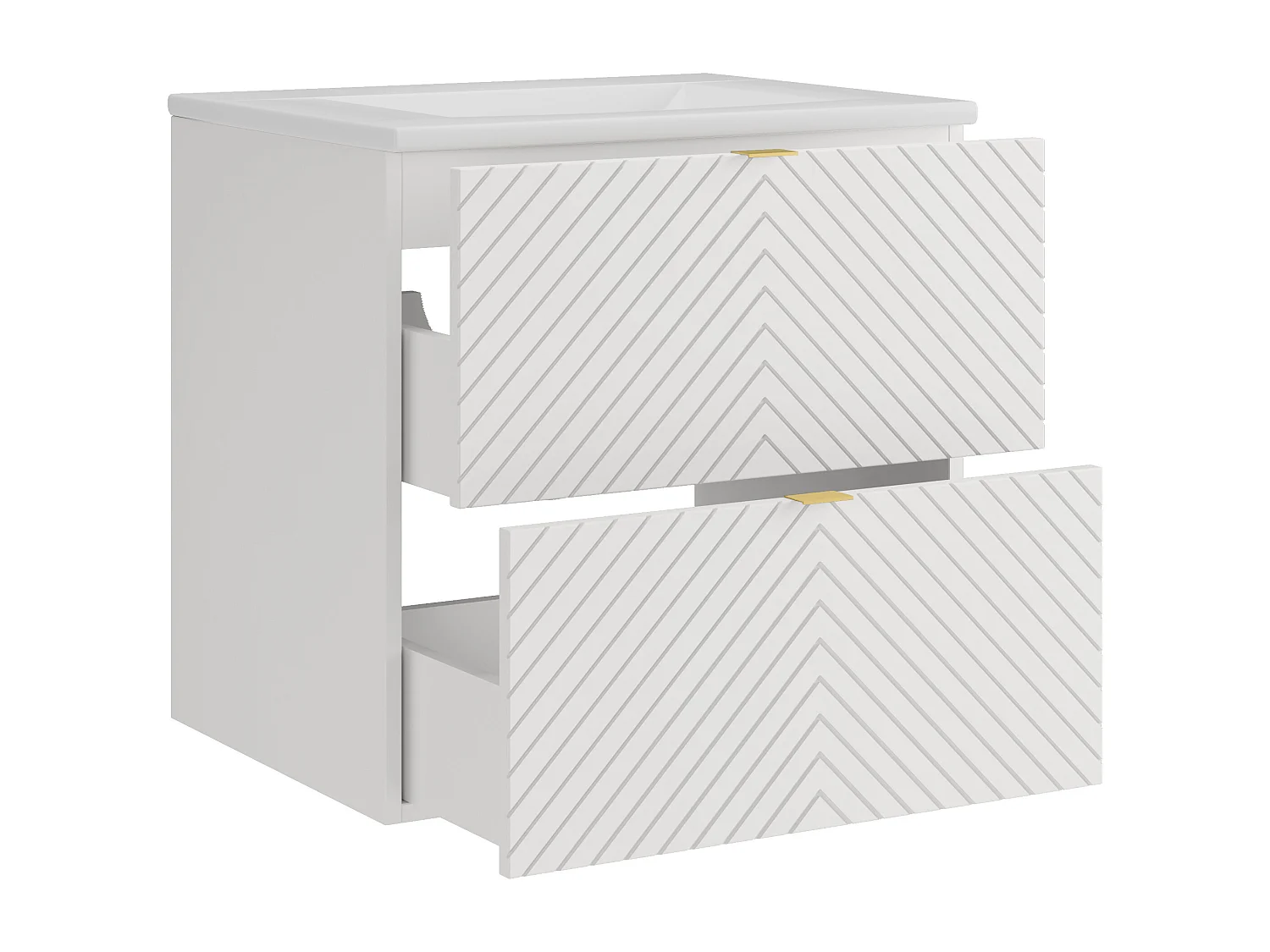 Meuble de salle de bain suspendu en chevrons avec vasque à encastrer - Blanc - 60 cm - DORIONI