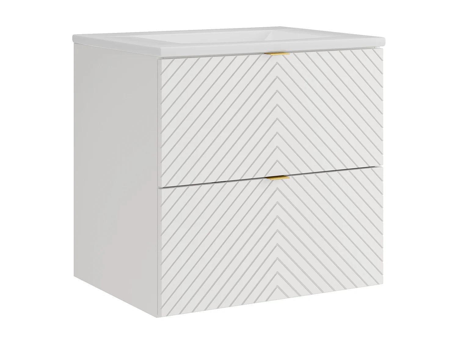 Meuble de salle de bain suspendu en chevrons avec vasque à encastrer - Blanc - 60 cm - DORIONI