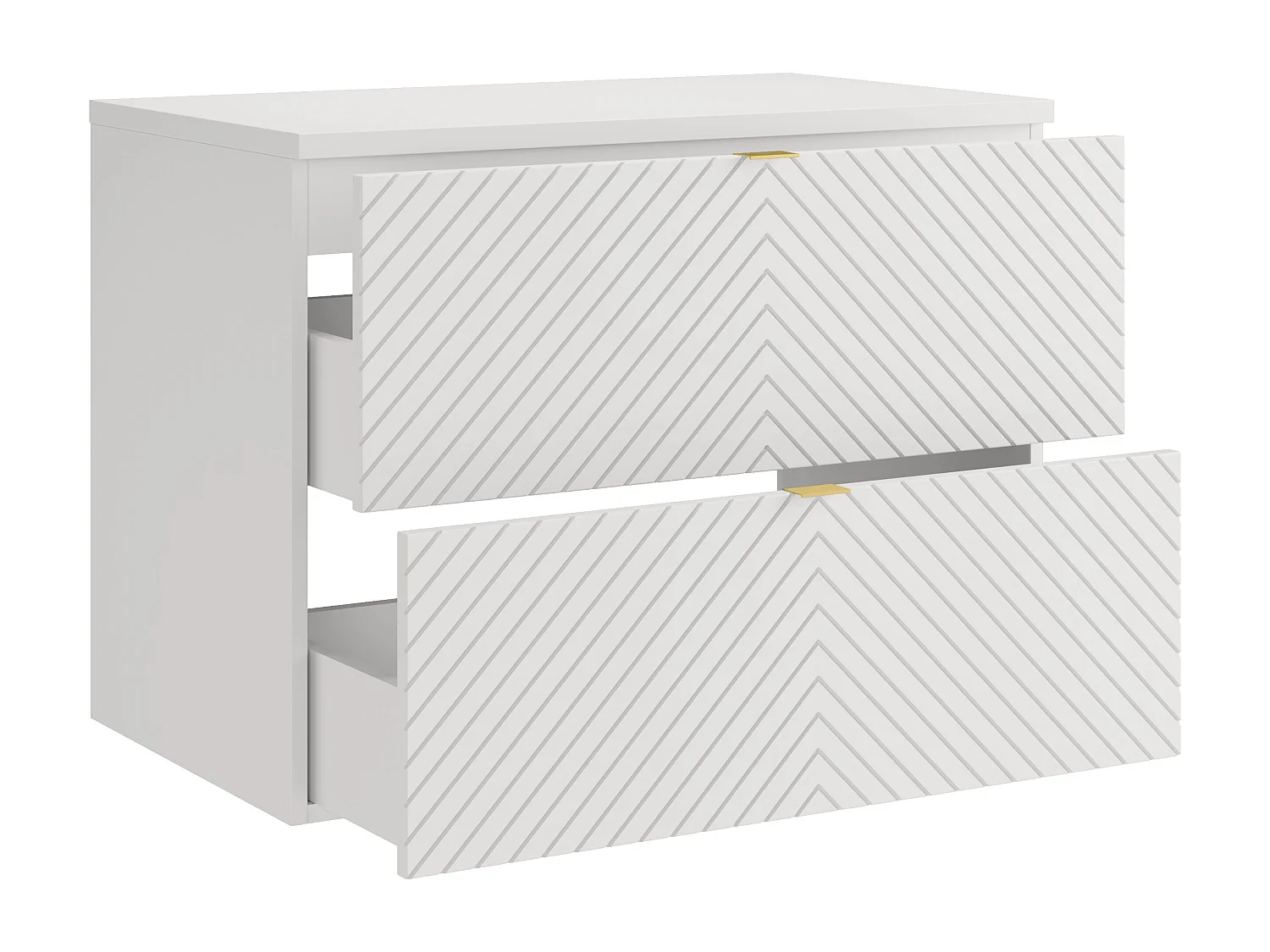 Meuble sous vasque suspendu en chevrons avec planche - Blanc - 80 cm - DORIONI