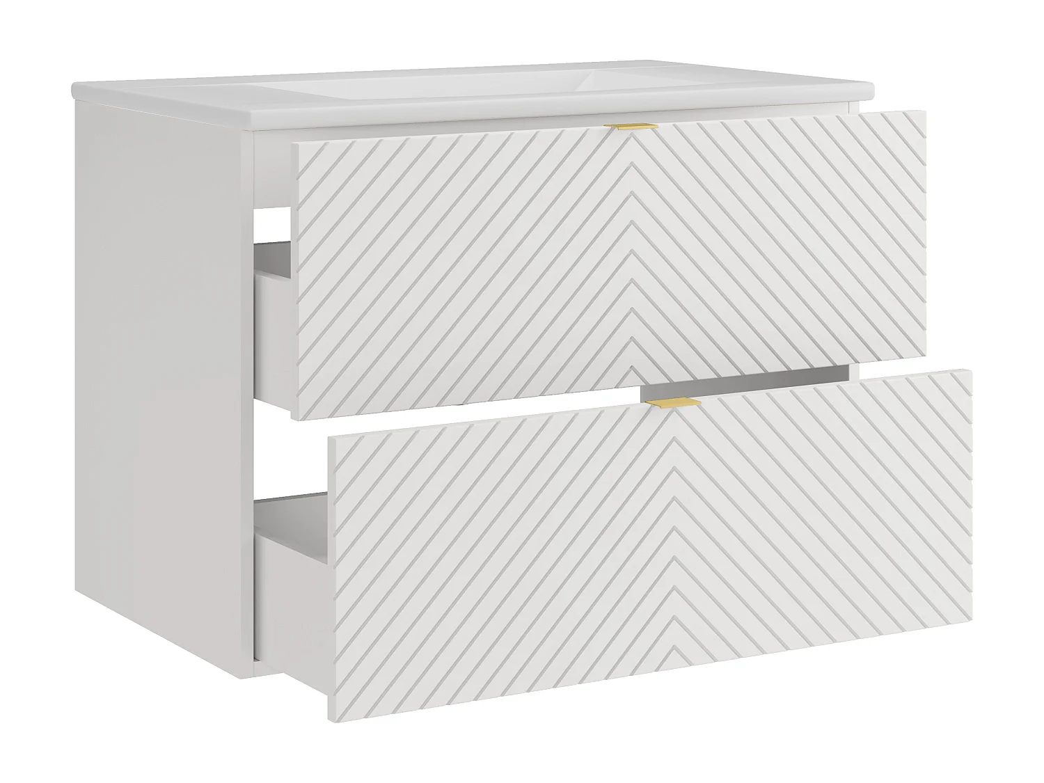 Meuble de salle de bain suspendu en chevrons avec vasque à encastrer - Blanc - 80 cm - DORIONI
